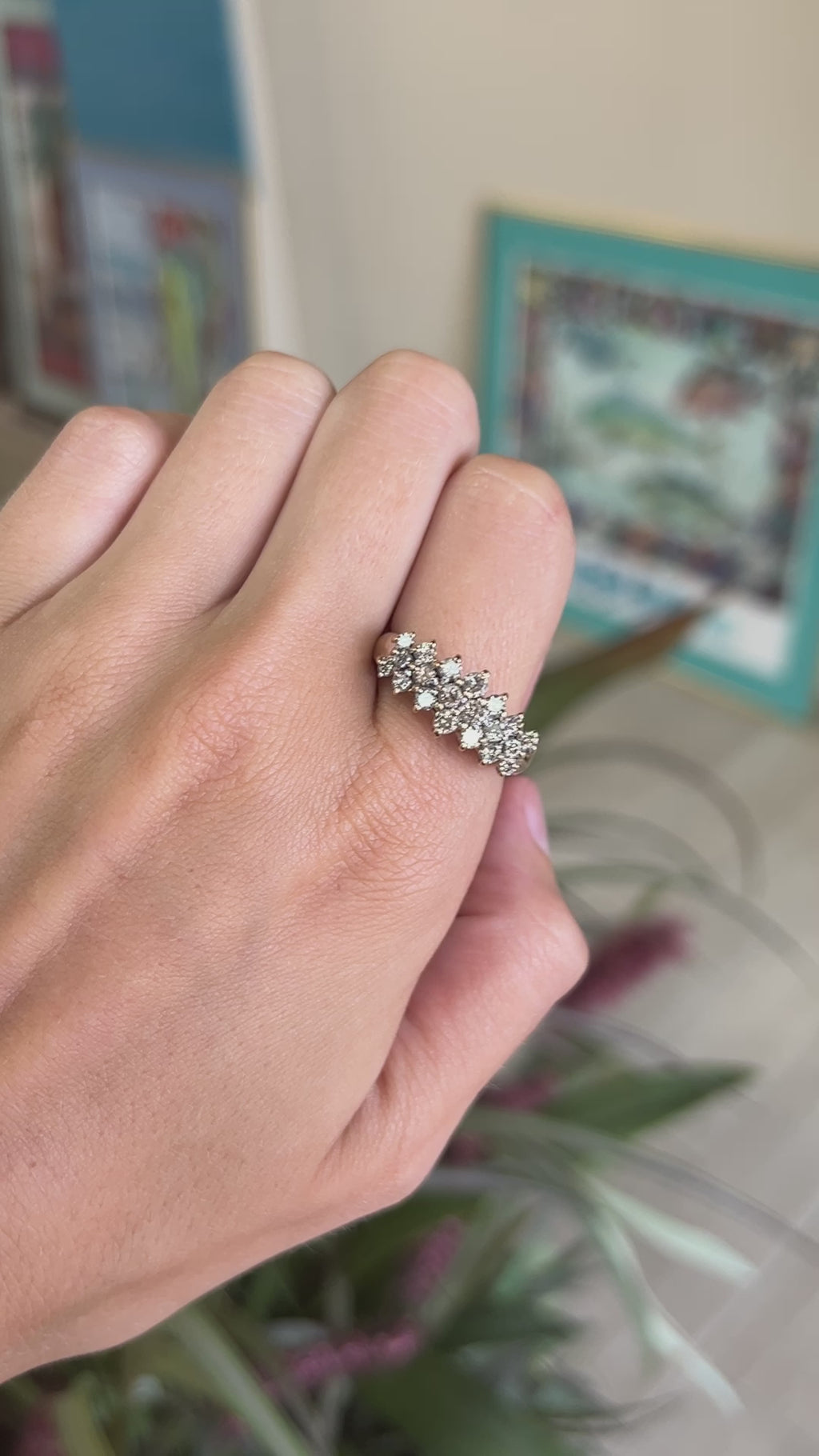 1 Carat Three Row Diamond Yellow Gold Ring