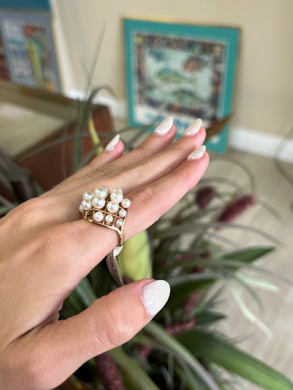 Unique Freshwater Pearl 14kt Yellow Gold Statement Ring