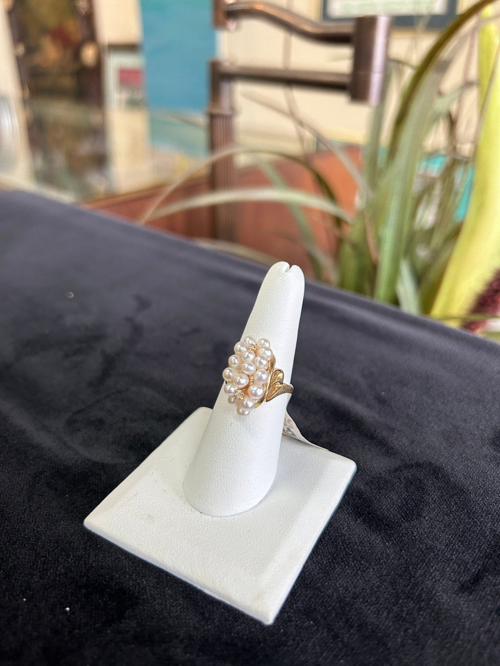 Waterfall Freshwater Pearl Cluster Ring Yellow Gold