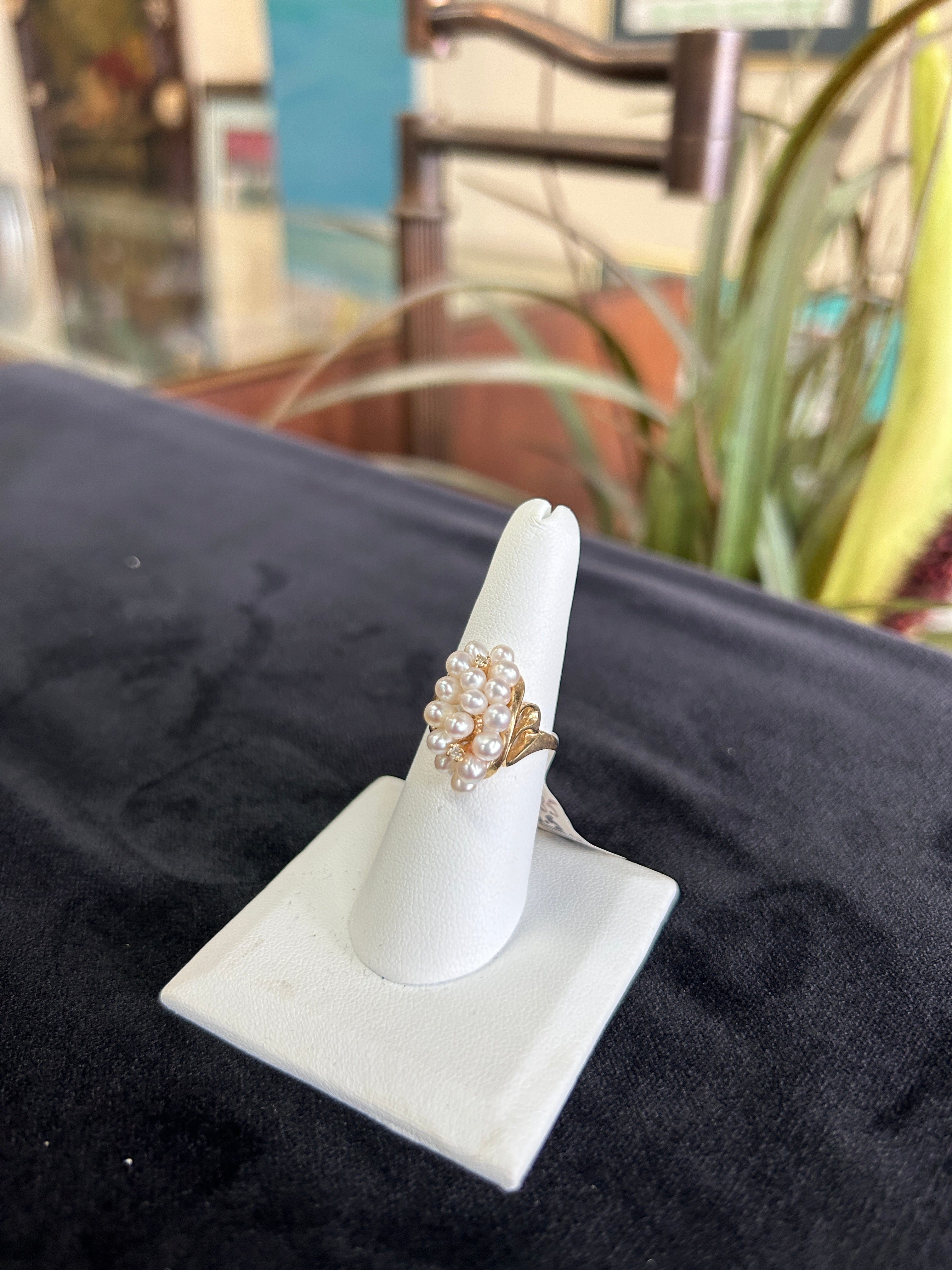 Waterfall Freshwater Pearl Cluster Ring Yellow Gold