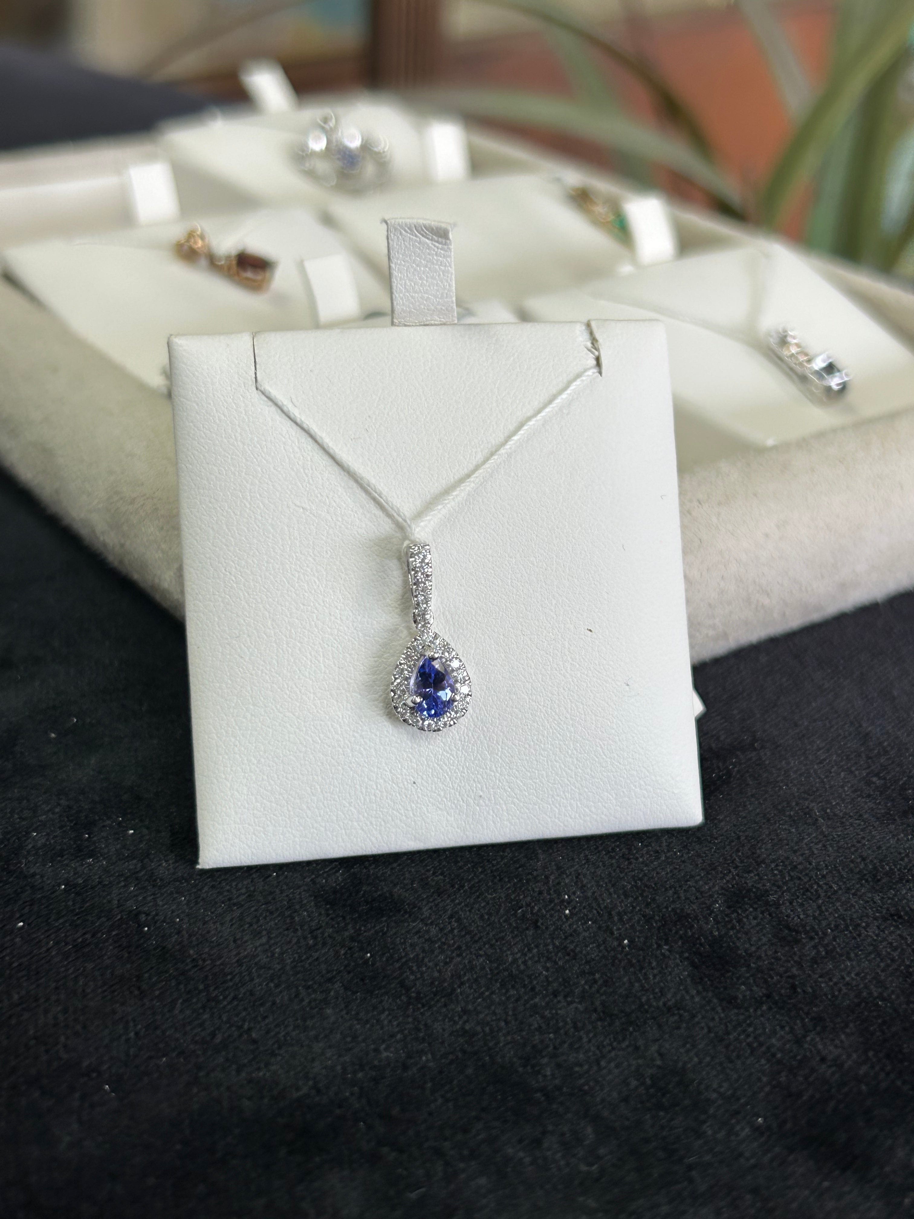 Tanzanite and Natural Diamonds Tear Drop Gemstone Charm Pendant