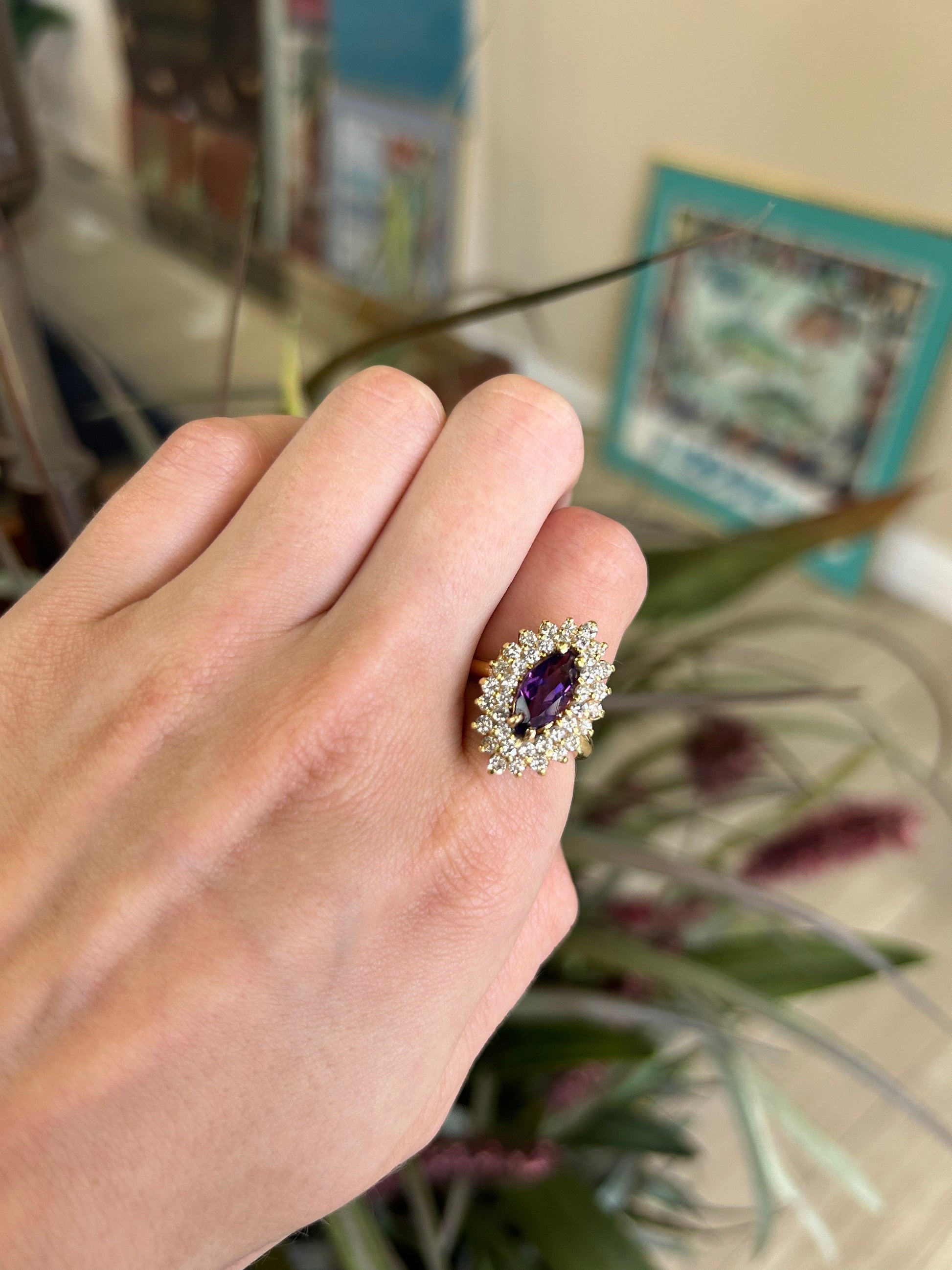 Amethyst and Diamond  Gemstone Cocktail Ring