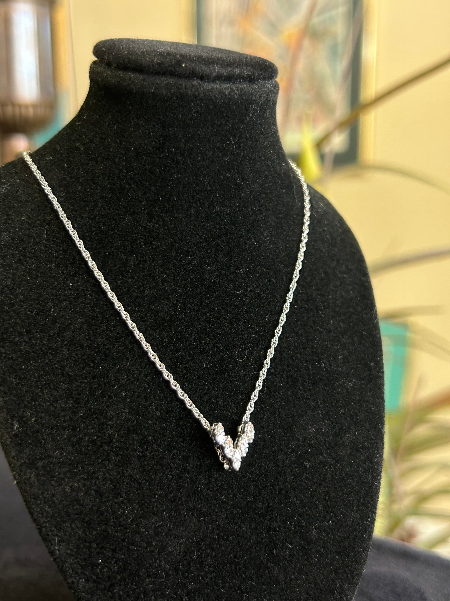 White Gold Five Diamond Pendant Woman's Necklace