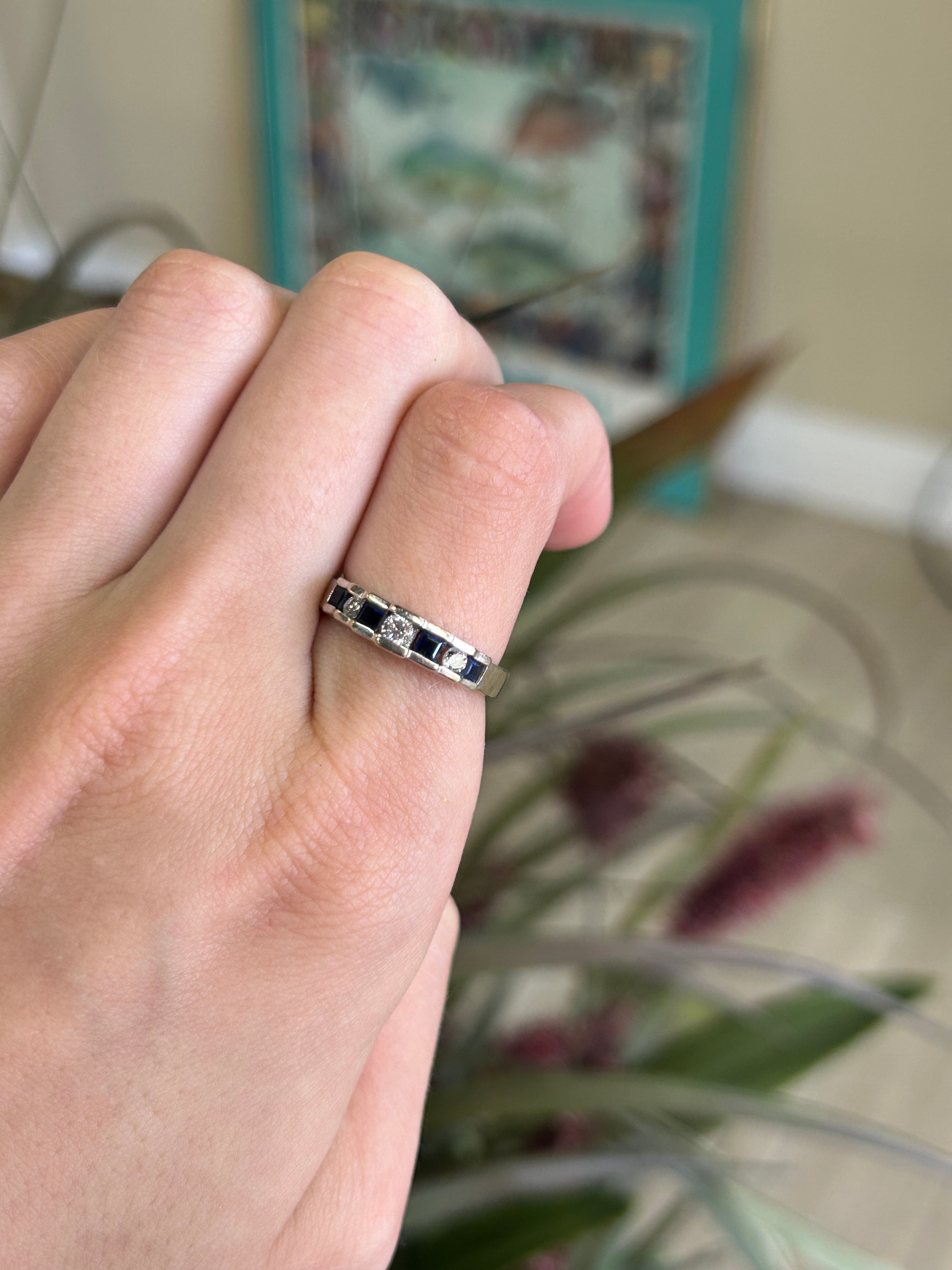 Sapphire Diamond White Gold Gemstone Band