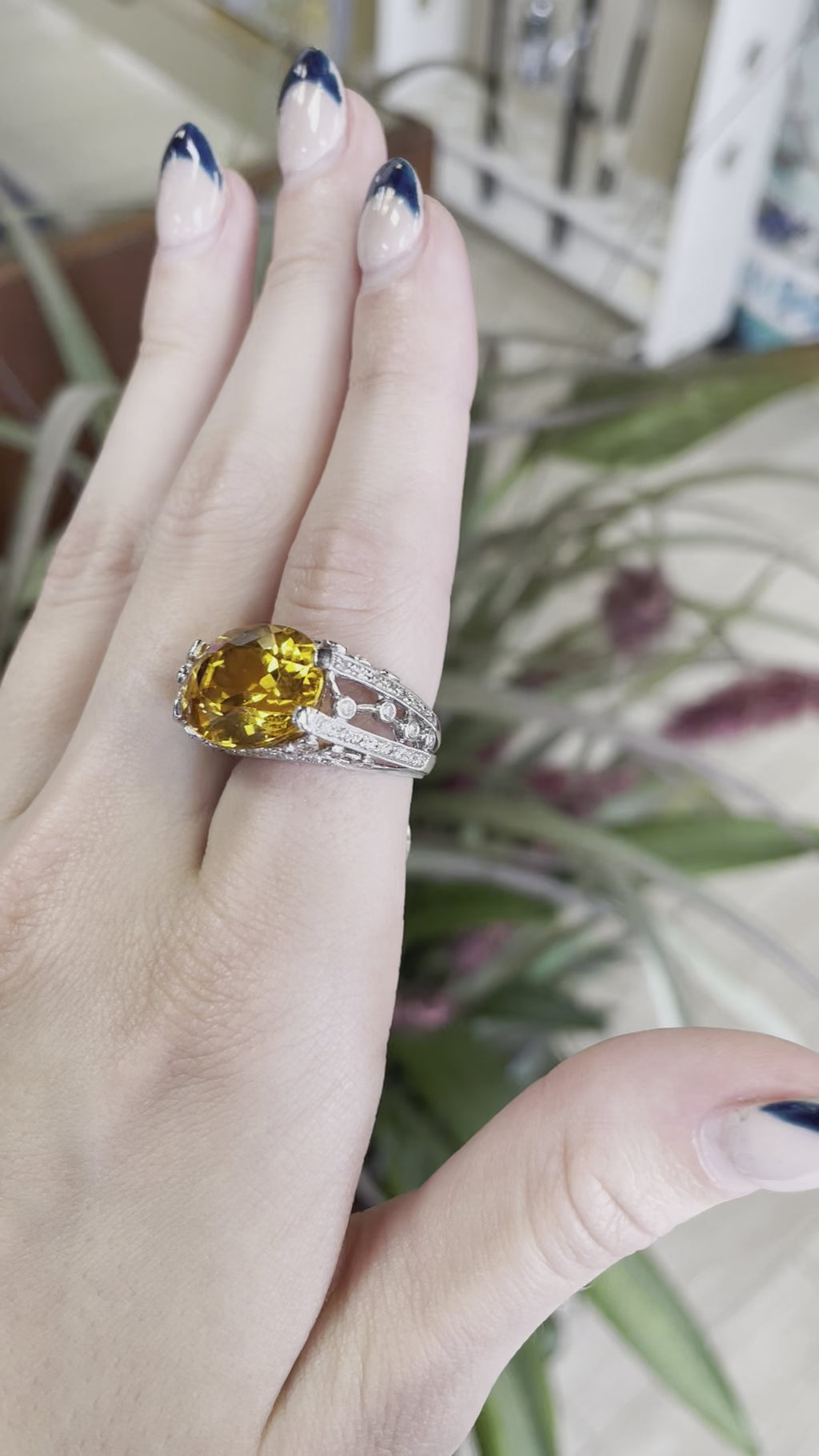 Large Citrine Diamond  Statement Gemstone Ring