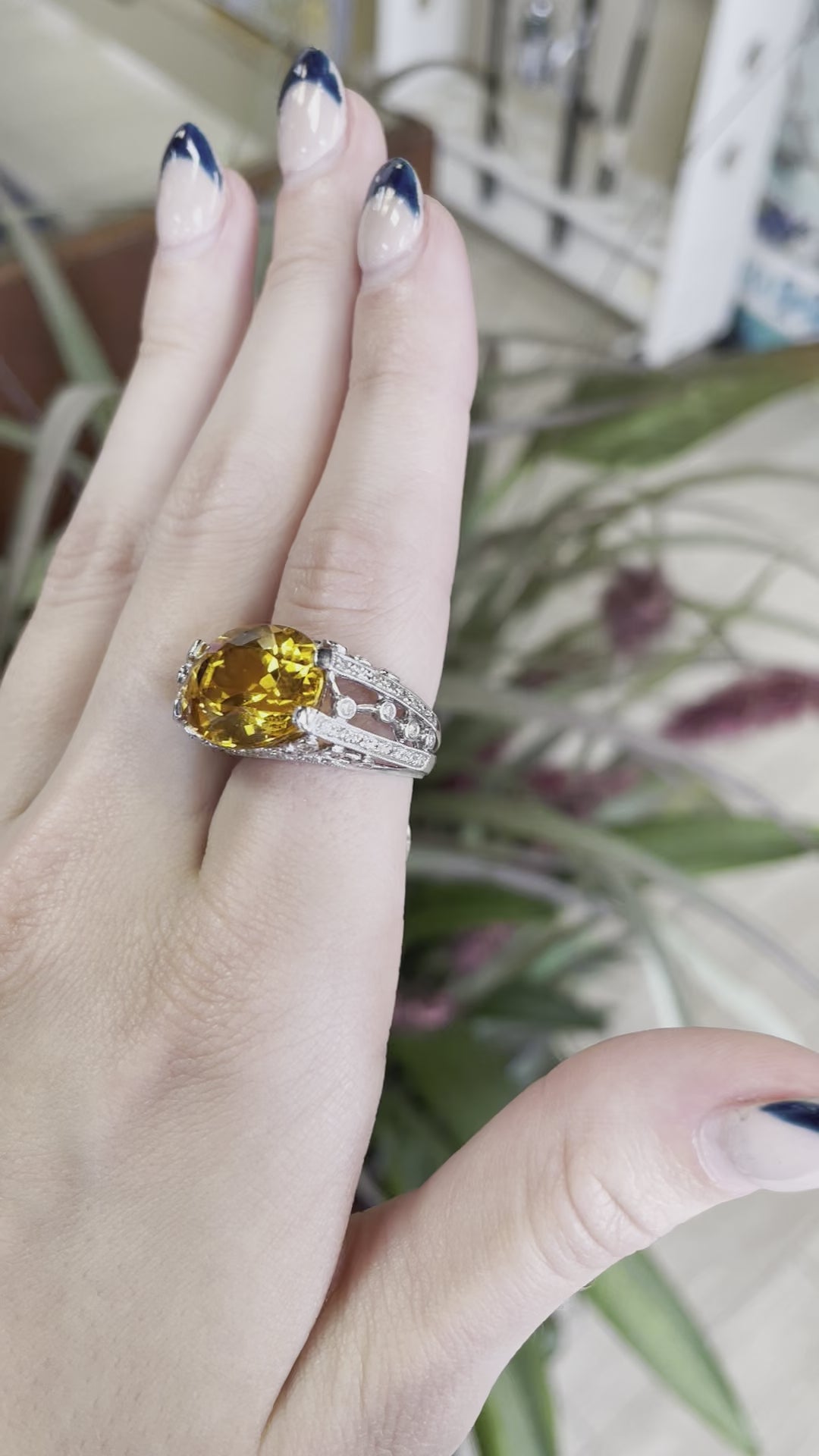 Large Citrine Diamond  Statement Gemstone Ring
