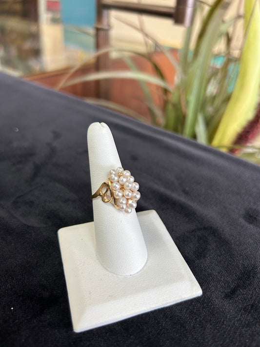 Waterfall Freshwater Pearl Cluster Ring Yellow Gold