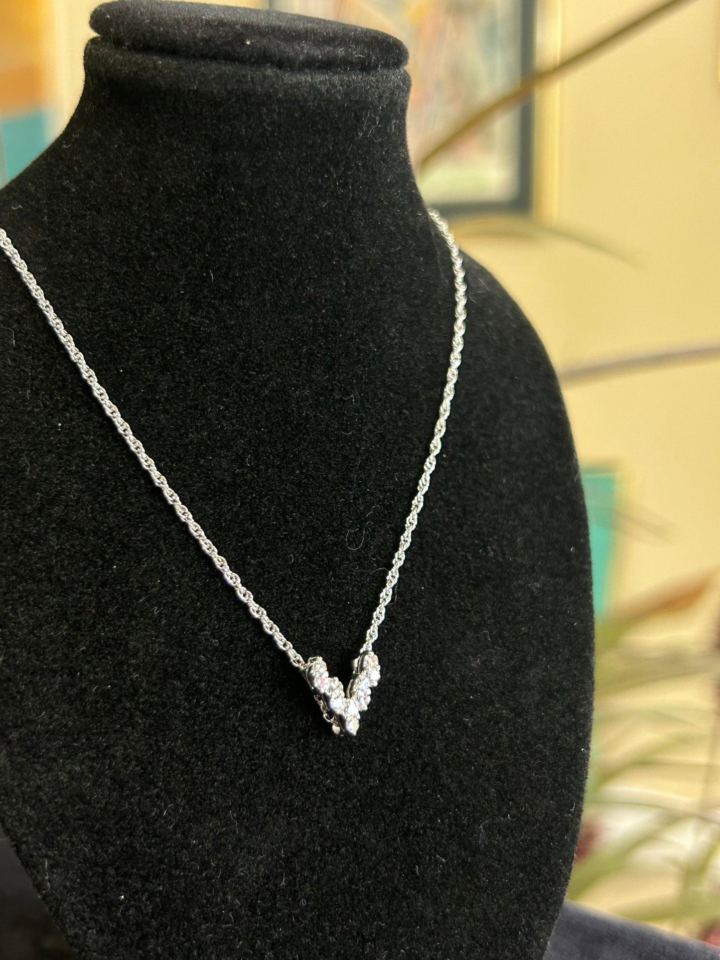 White Gold Five Diamond Pendant Woman's Necklace