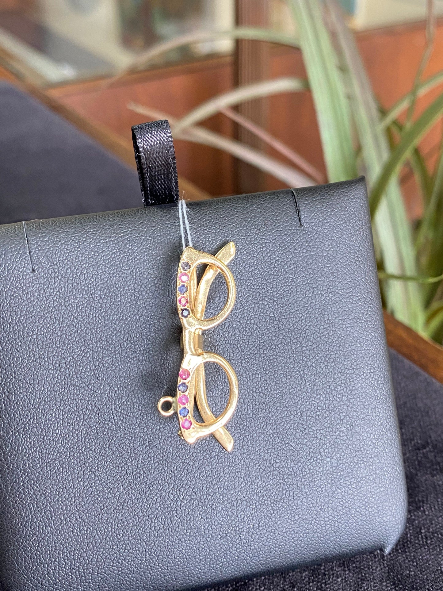 Yellow Gold Jeweled Unique Glasses Charm for Charm Bracelet 