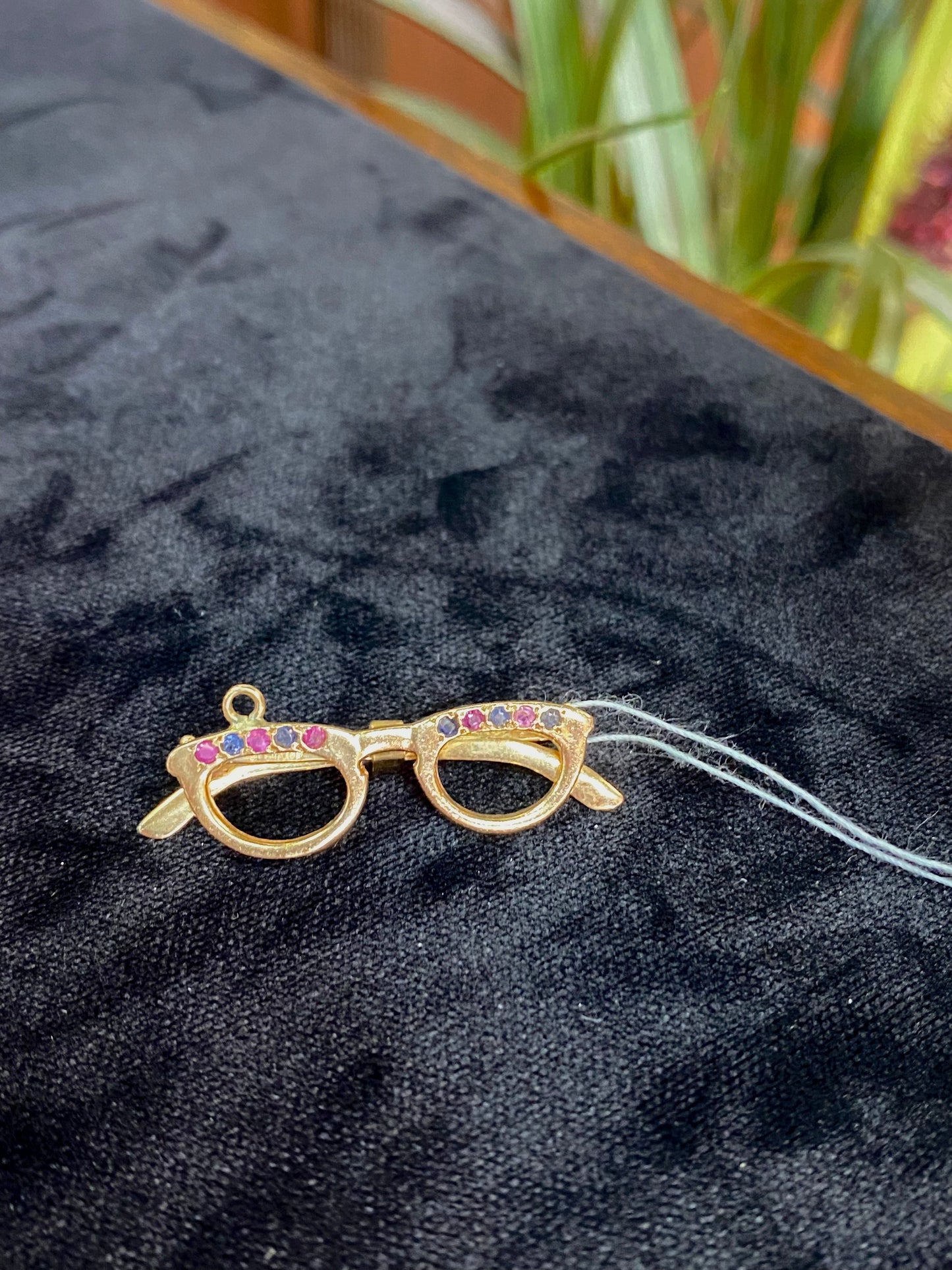 Yellow gold Jeweled Unique Glasses Charm for Charm Bracelet