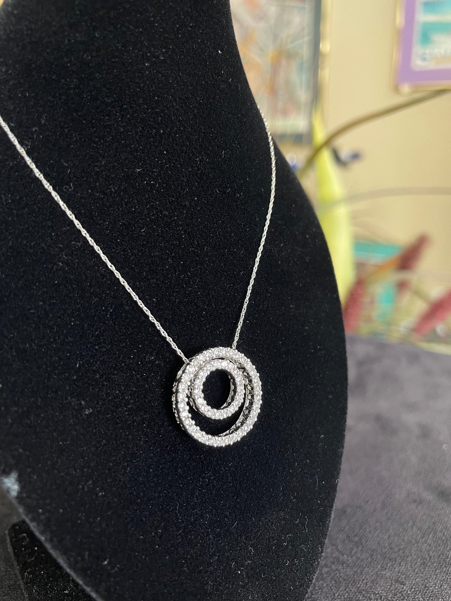 Diamond Double Circle Slider Pendant Necklace