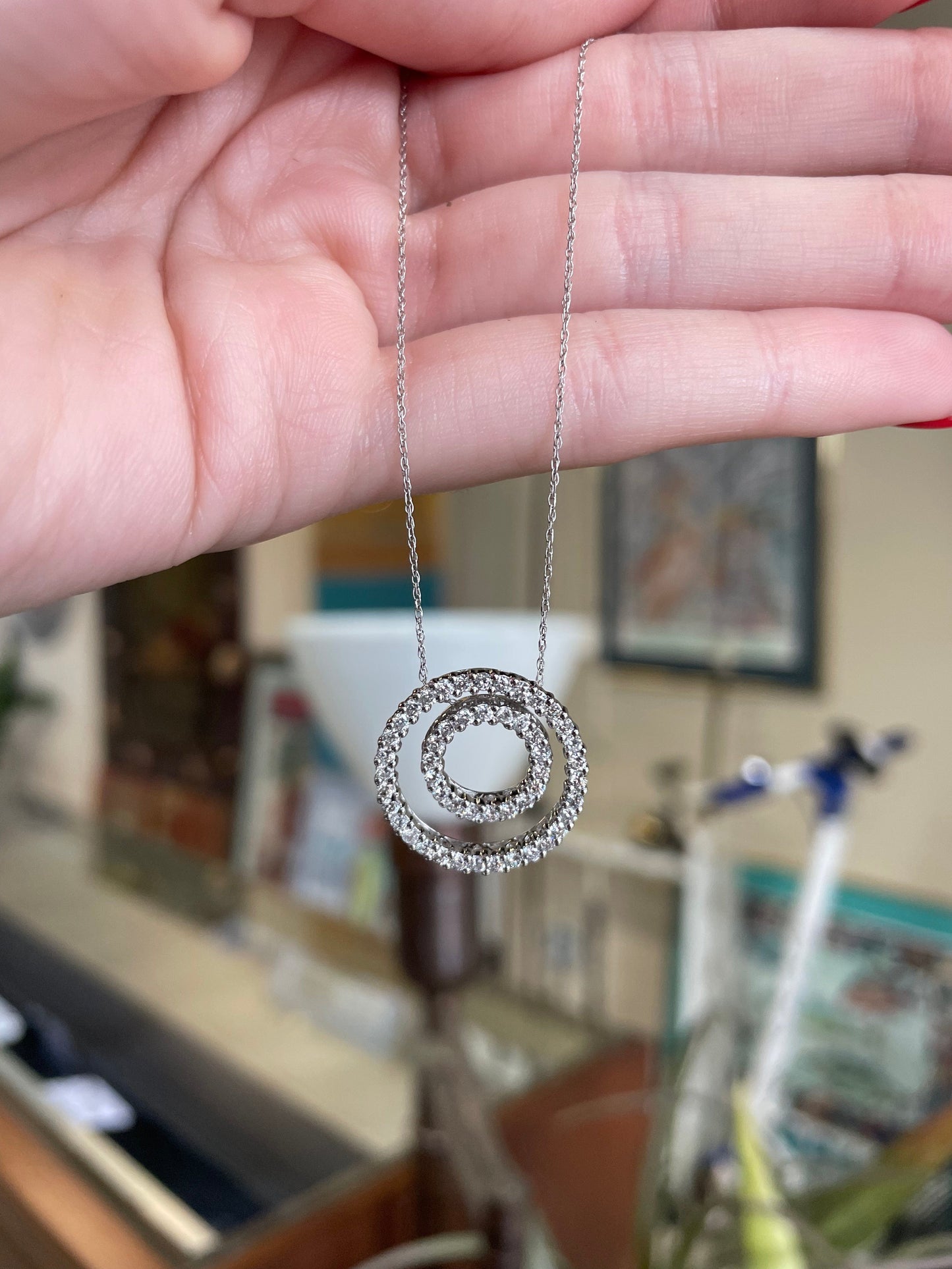Diamond Double Circle Slider Pendant Necklace