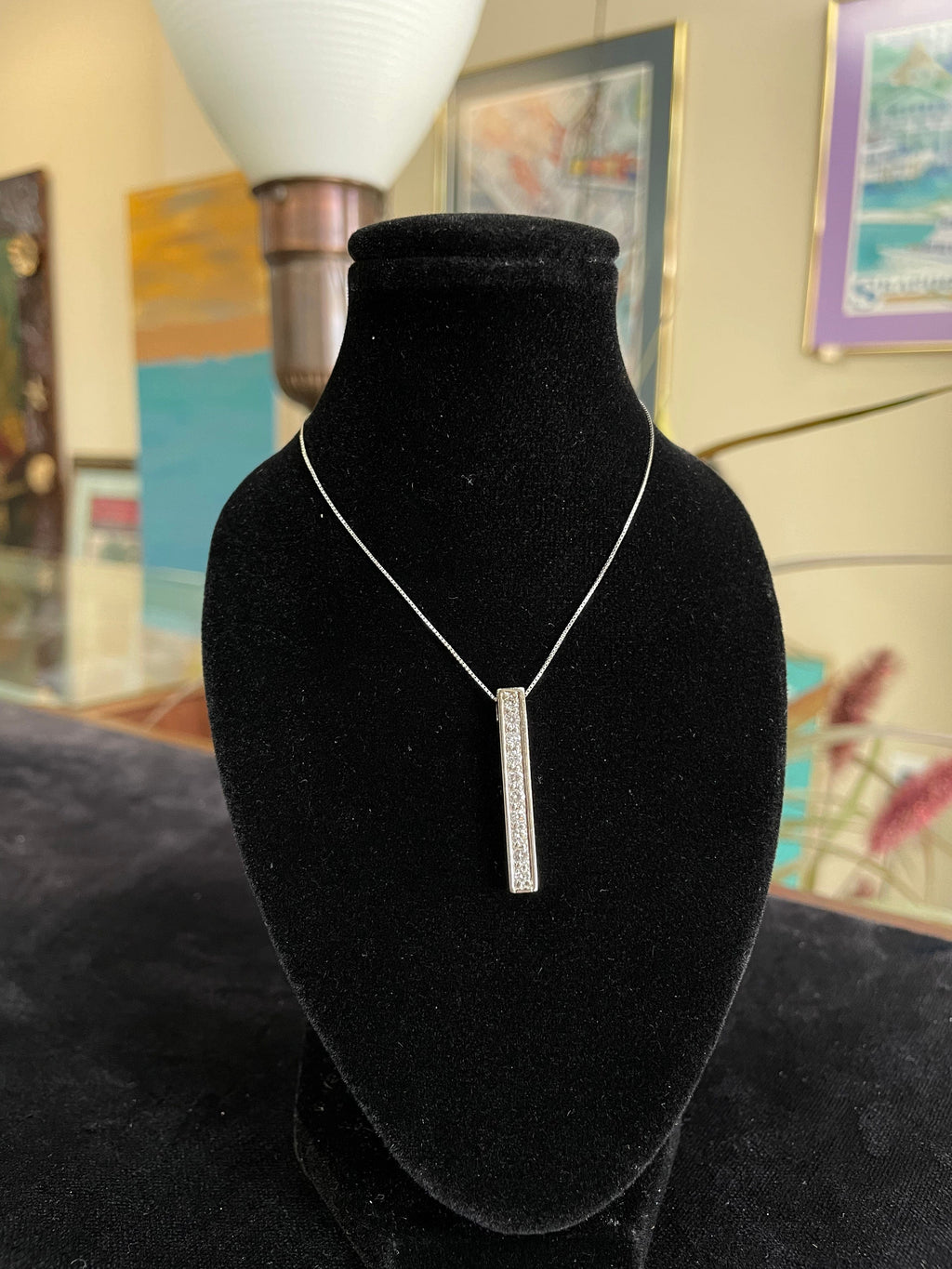 Daimond Bar Pendant White Gold Necklace