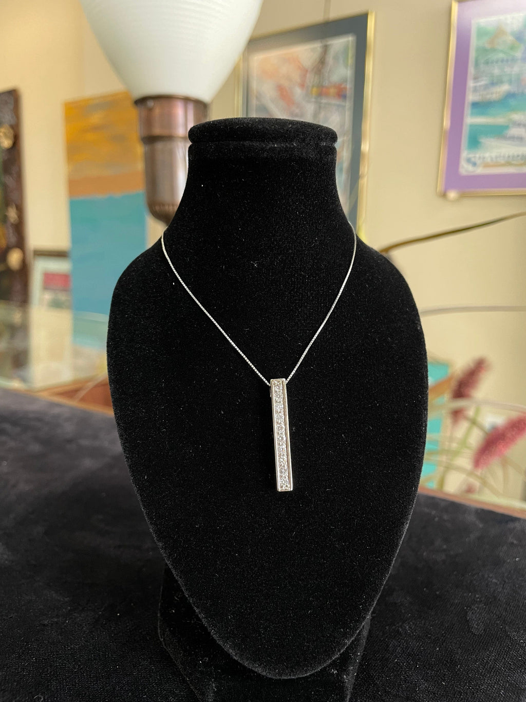 Diamond Bar White Gold Pendant Necklace