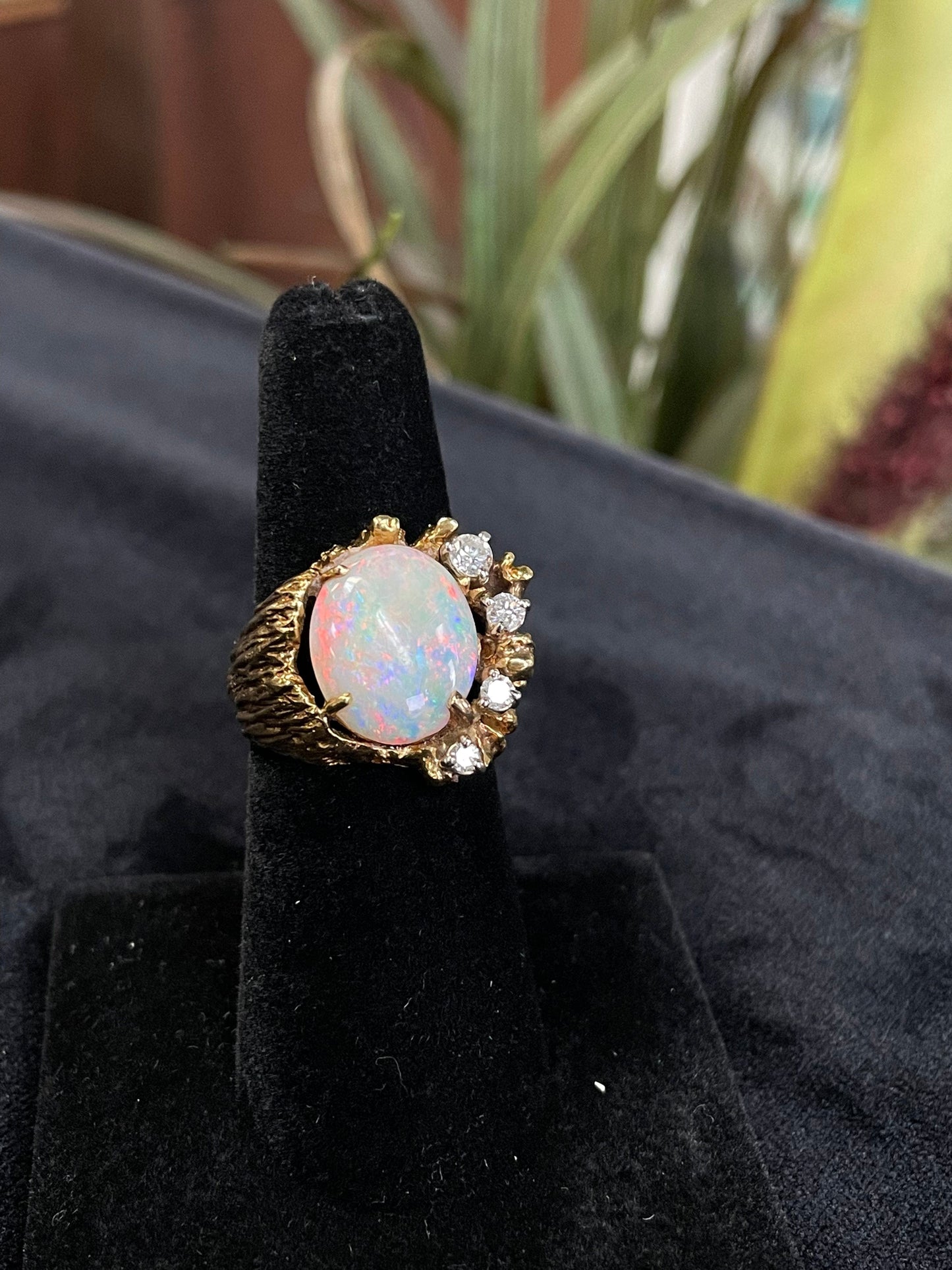 Opal and Diamond 18K Yellow Gold Gemstone Ring