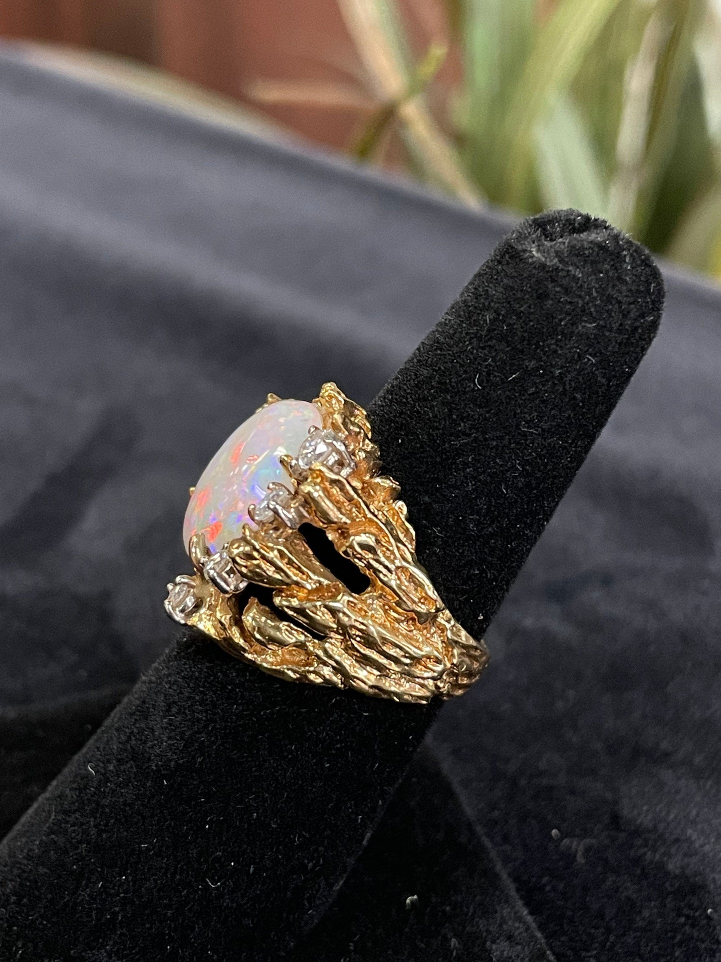 Opal and Diamond 18K Yellow Gold Gemstone Ring