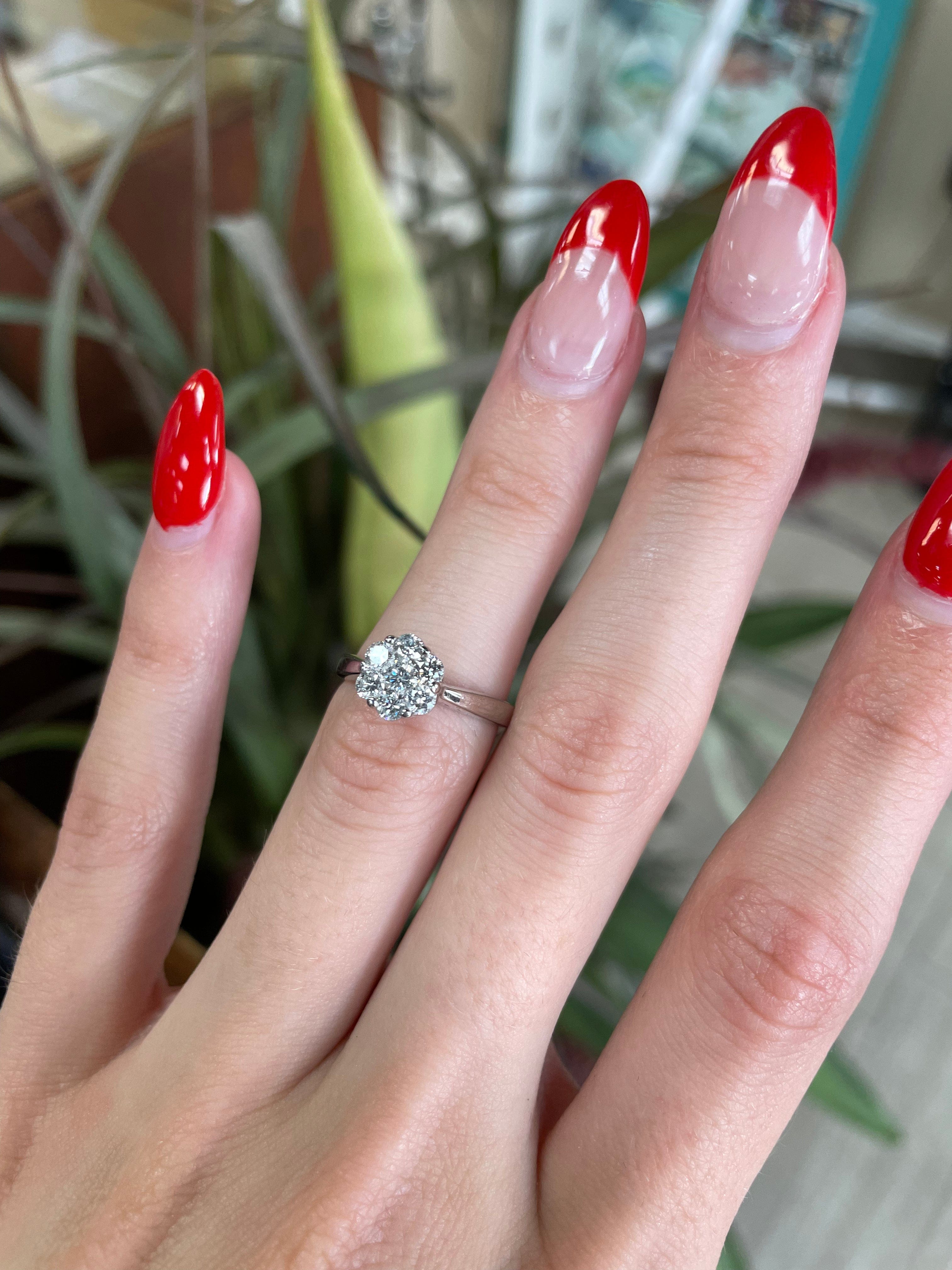 Flower Cluster White Gold Diamond Ring