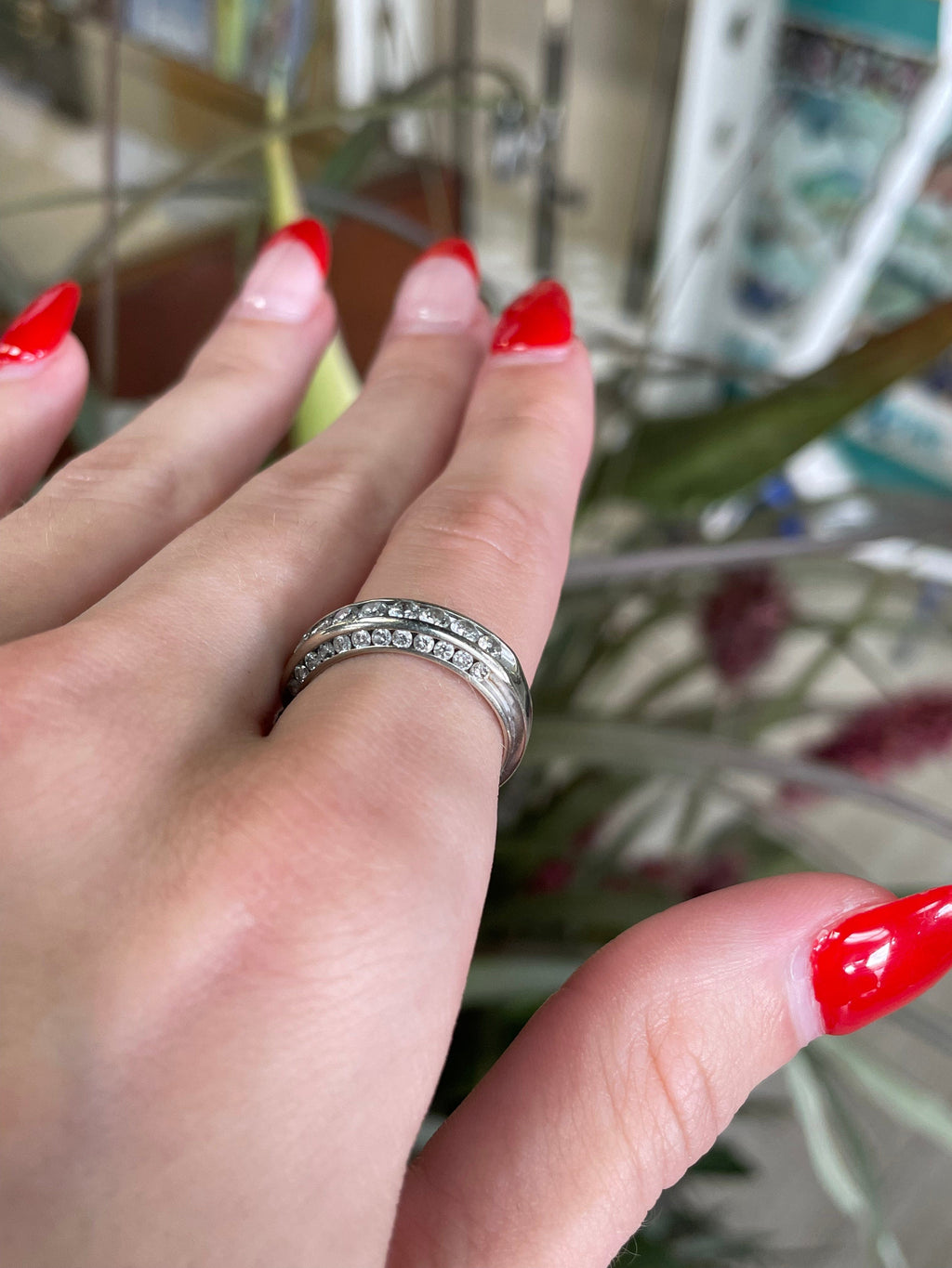 Three Sided White Gold Diamond Band