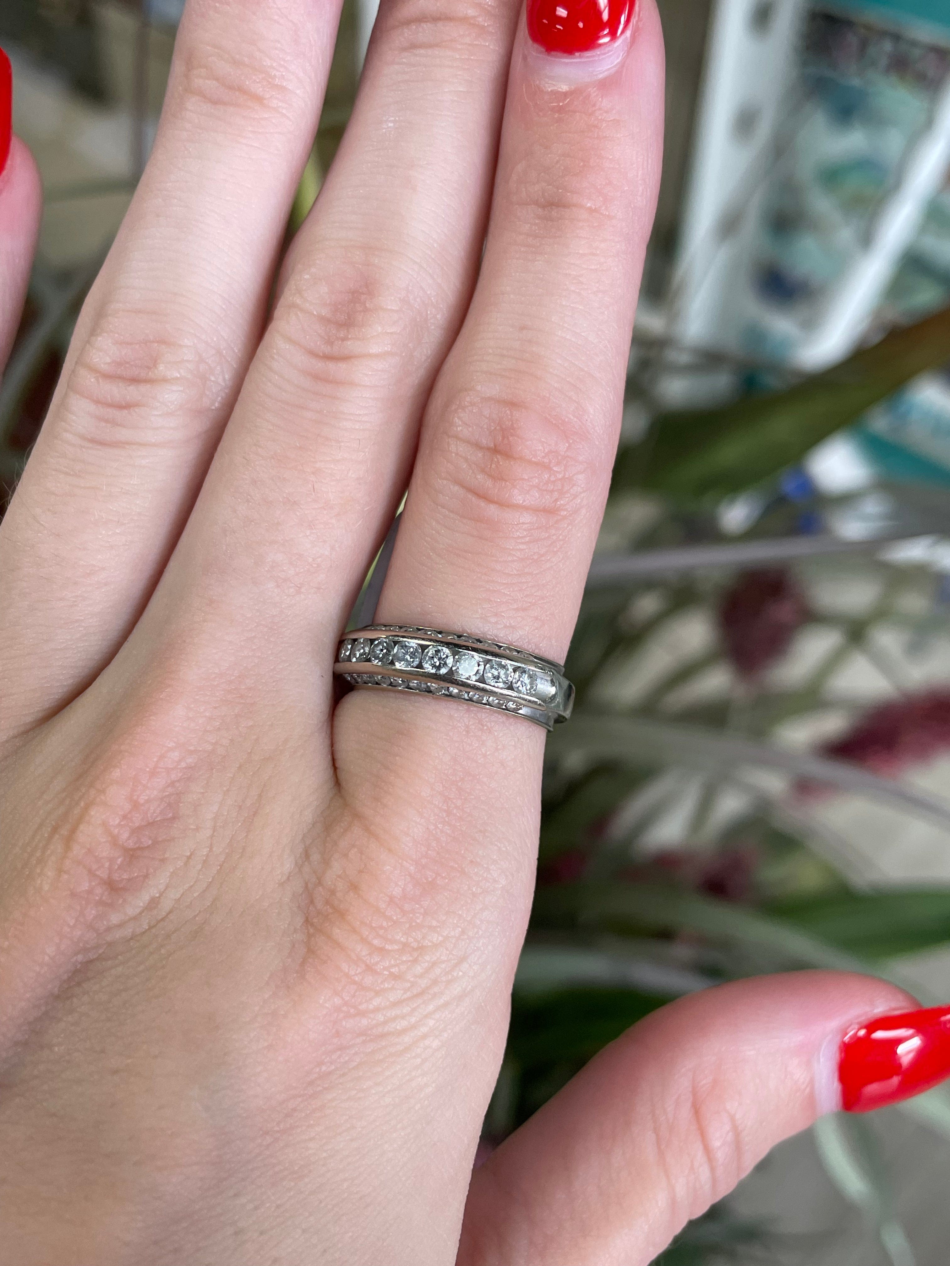 Three Sided White Gold Diamond Band