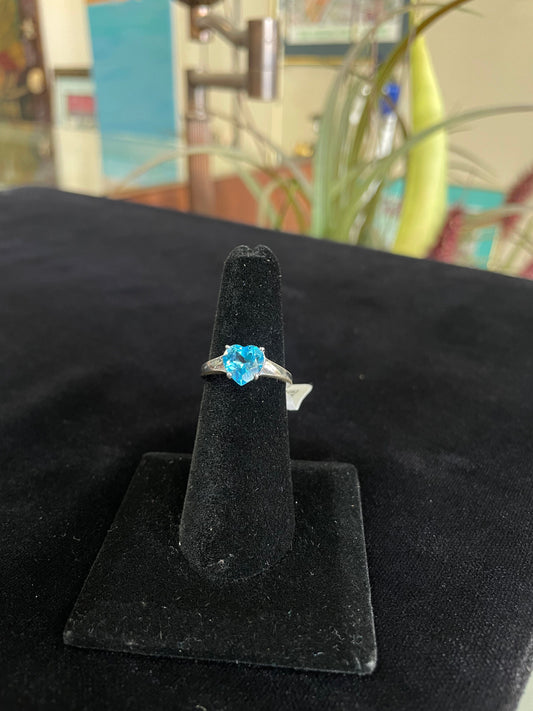Blue Heart Gemstone Sterling Silver Ring