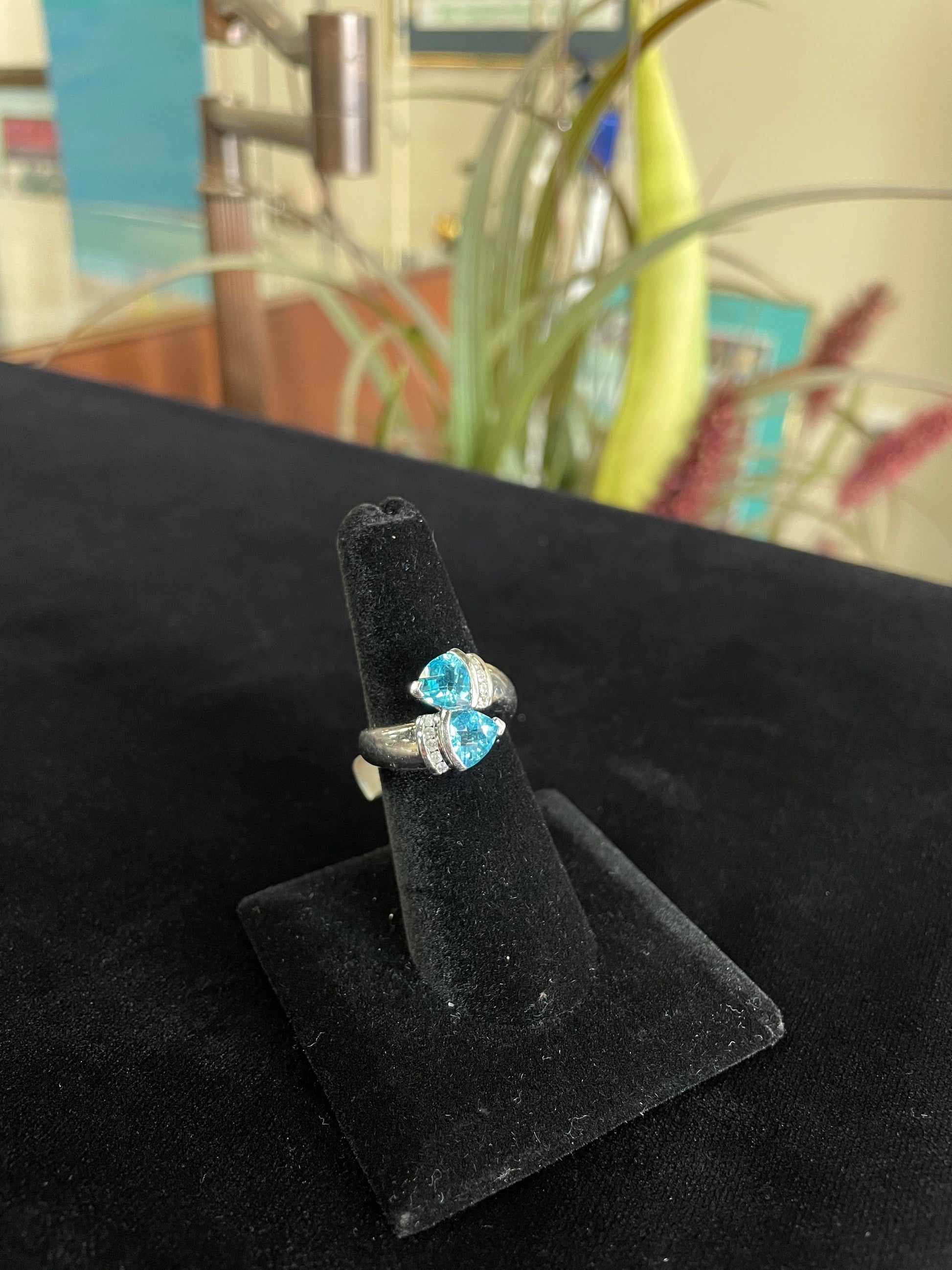Blue Topaz and Diamond White Gold Ring 