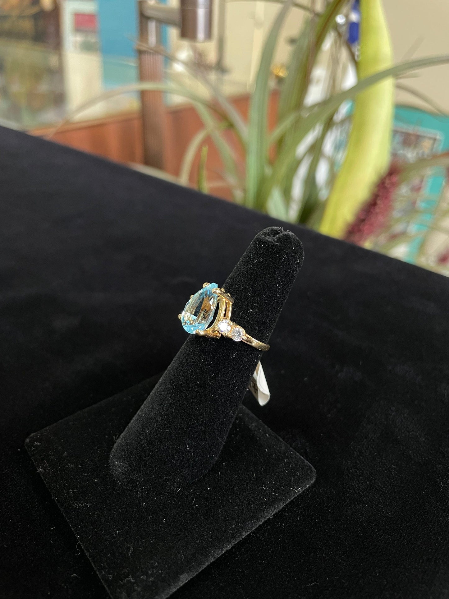 Pear Shaped Blue Stone Yellow Gold Ring