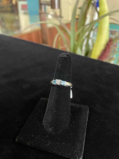 Blue Topaz and Diamond Gemstone Ring