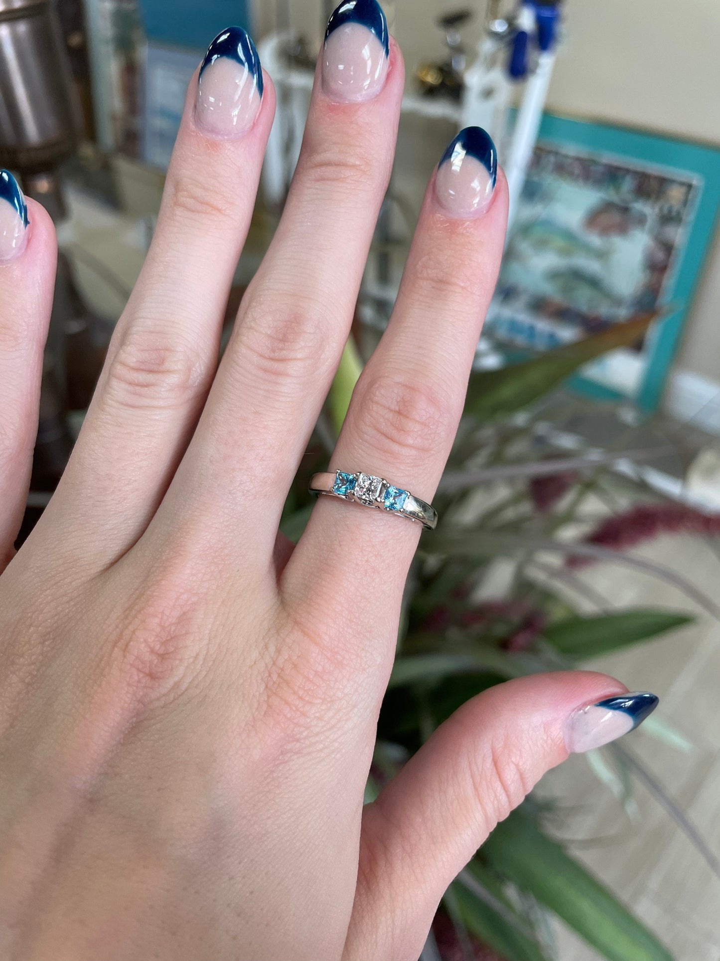 Blue Topaz and Diamond Gemstone Ring