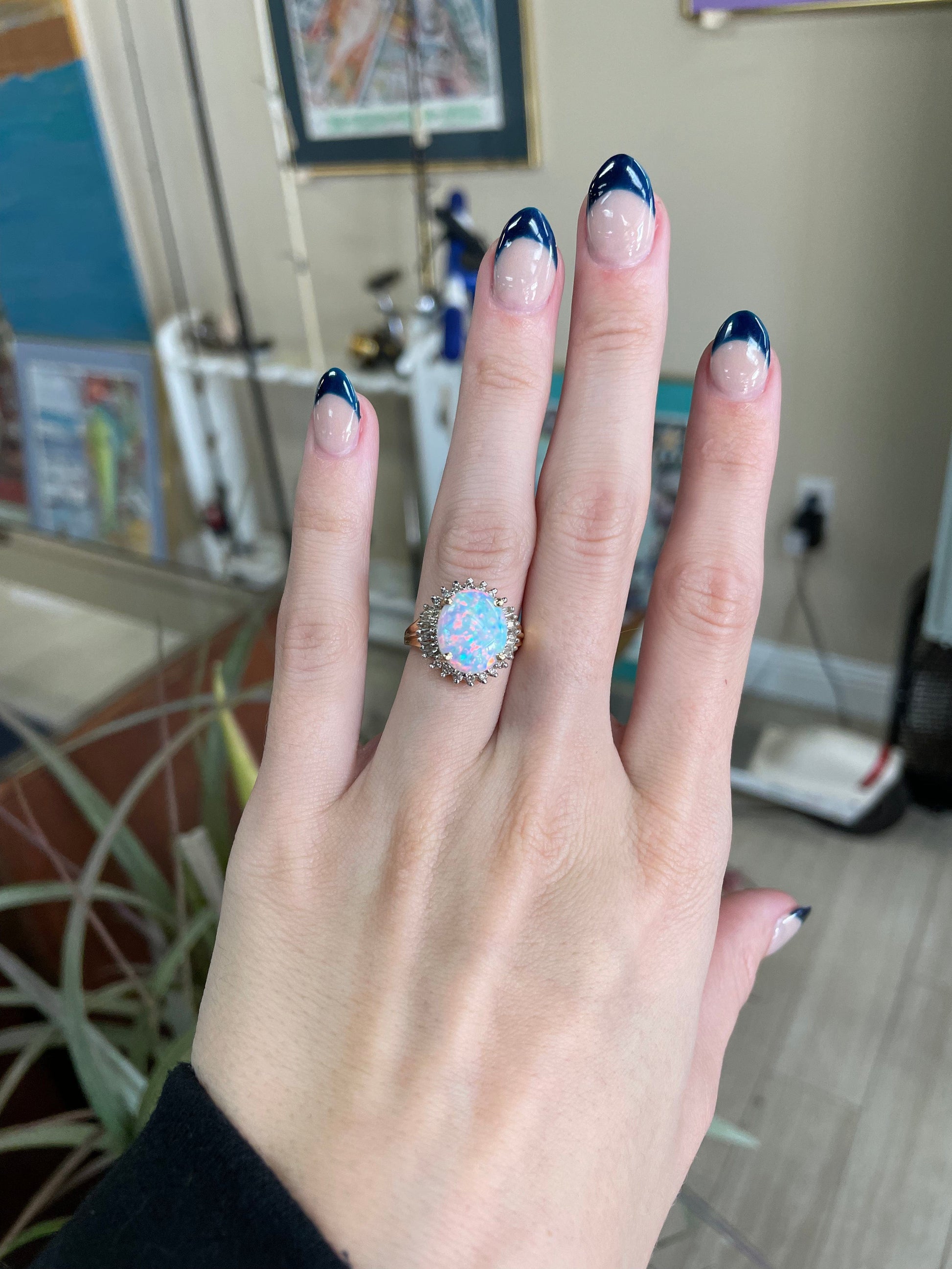 Large Oval Opal and Diamond Gemstone Ring