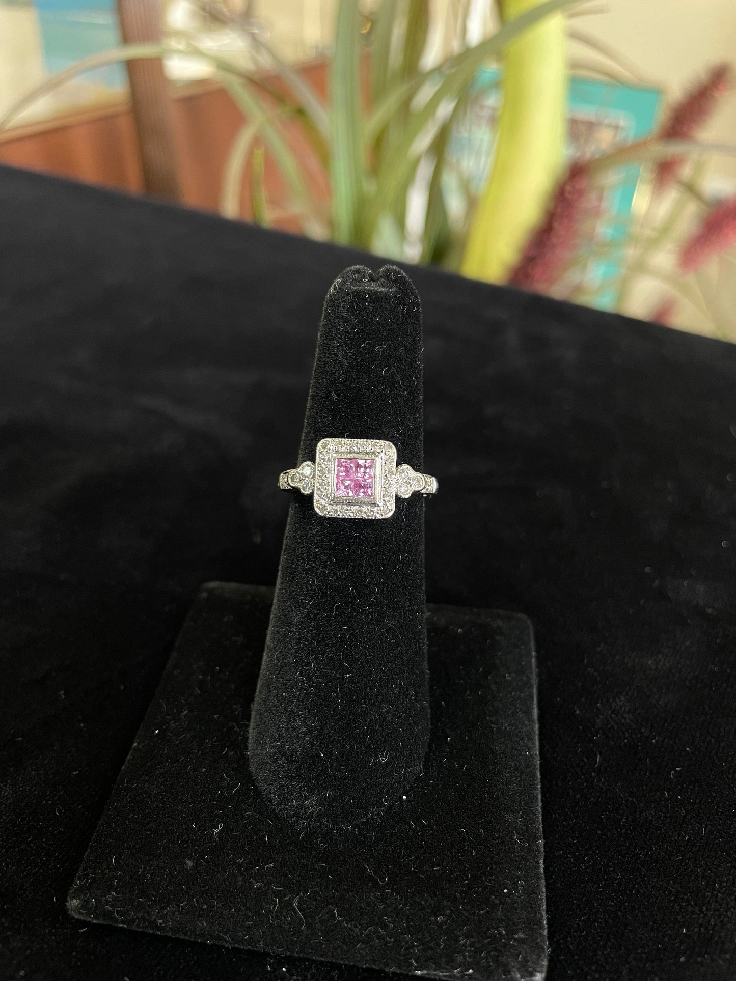 Pink Gemstone Diamond White Gold Ring