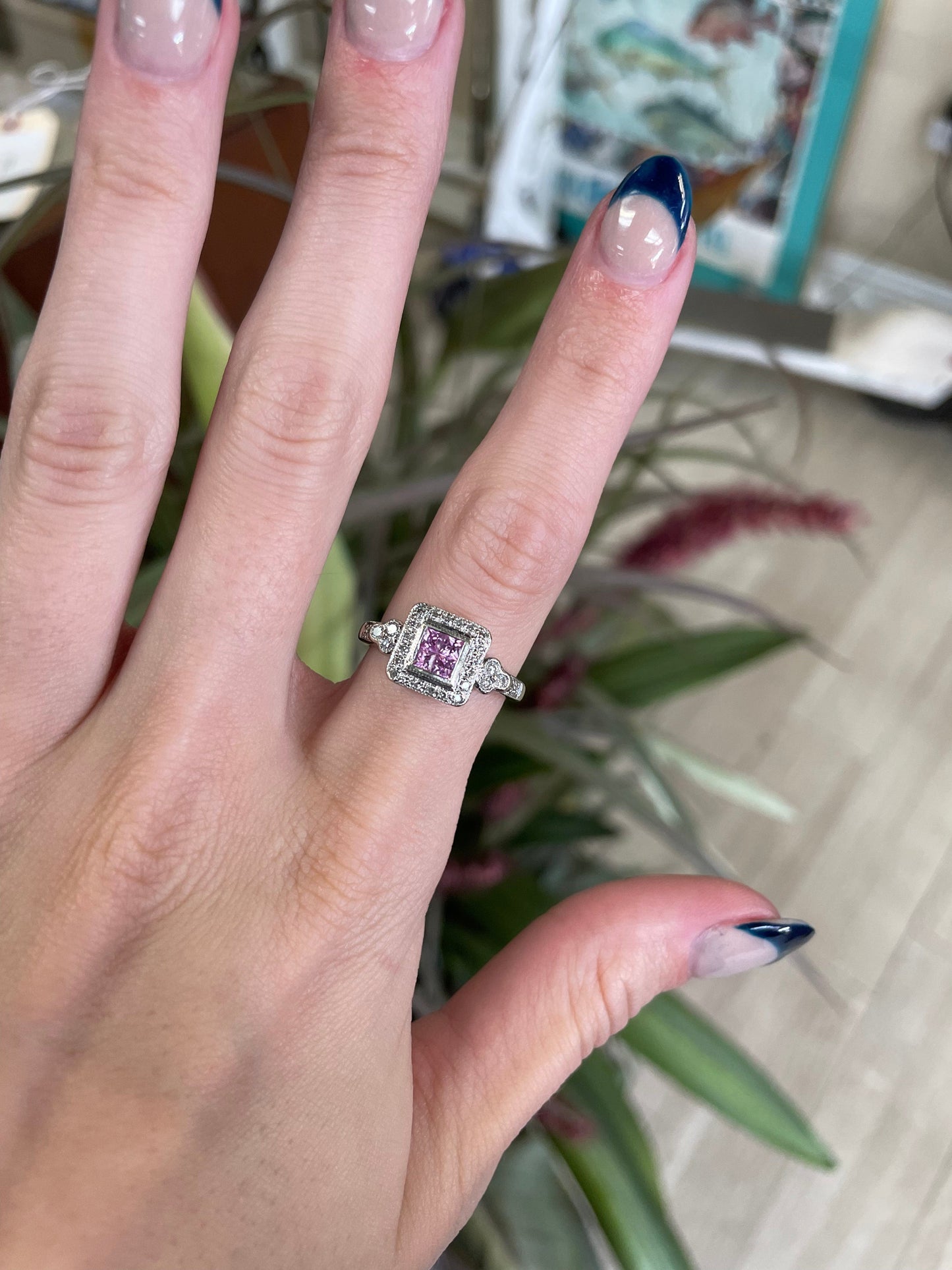 Pink Gemstone Diamond White Gold Ring