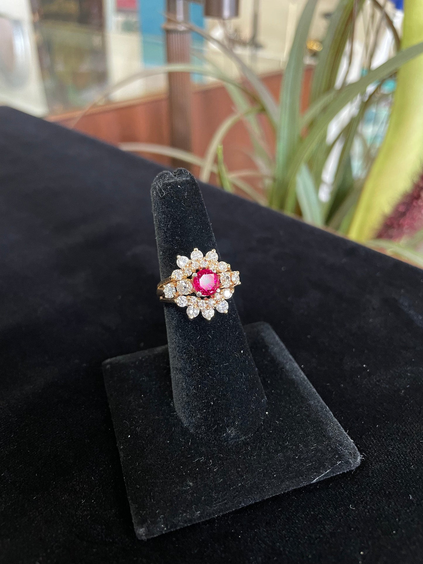 Synthetic Ruby and Diamond Gemstone Ring 