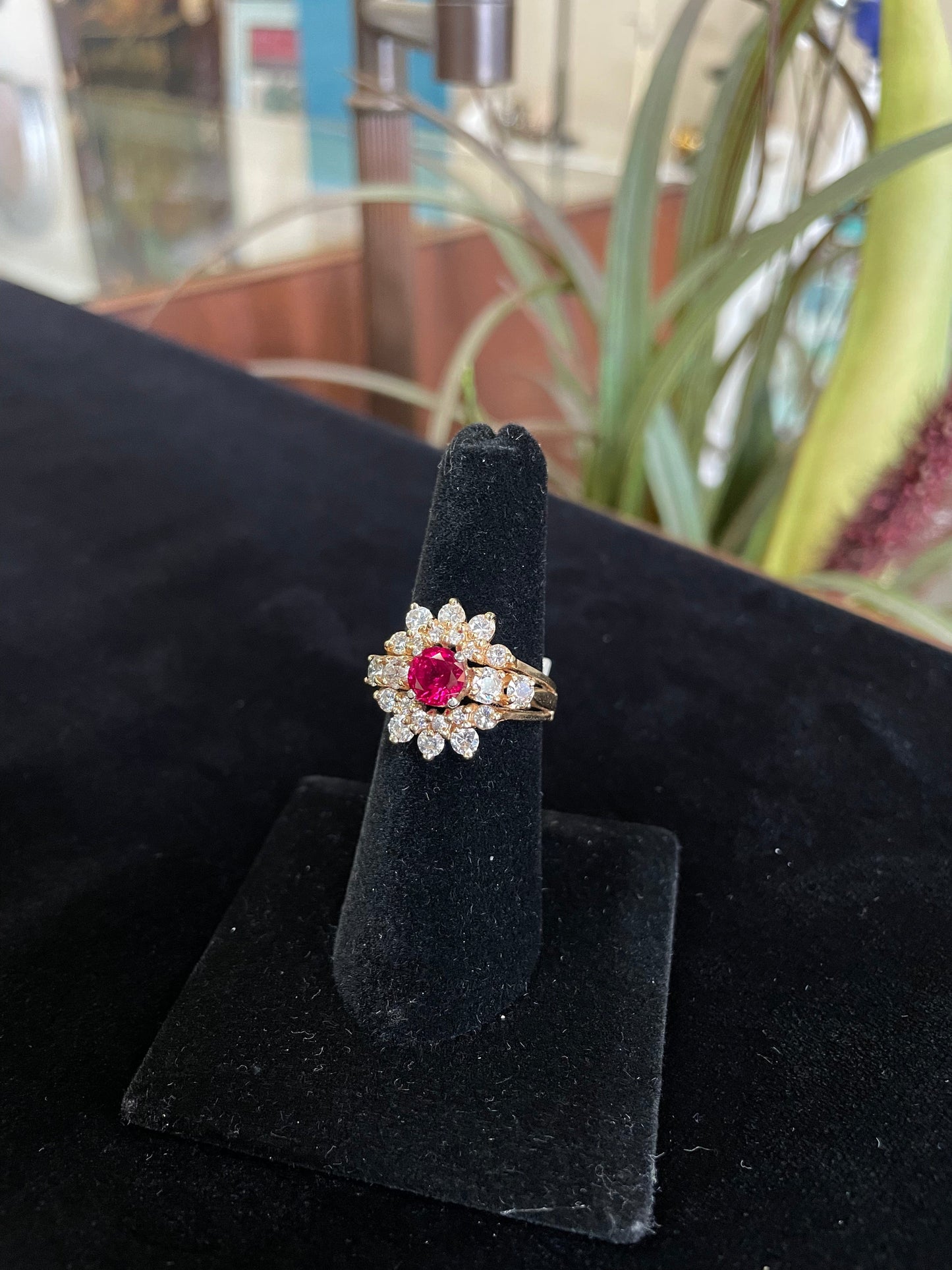 Synthetic Ruby and Natural Diamond Gemstone Ring