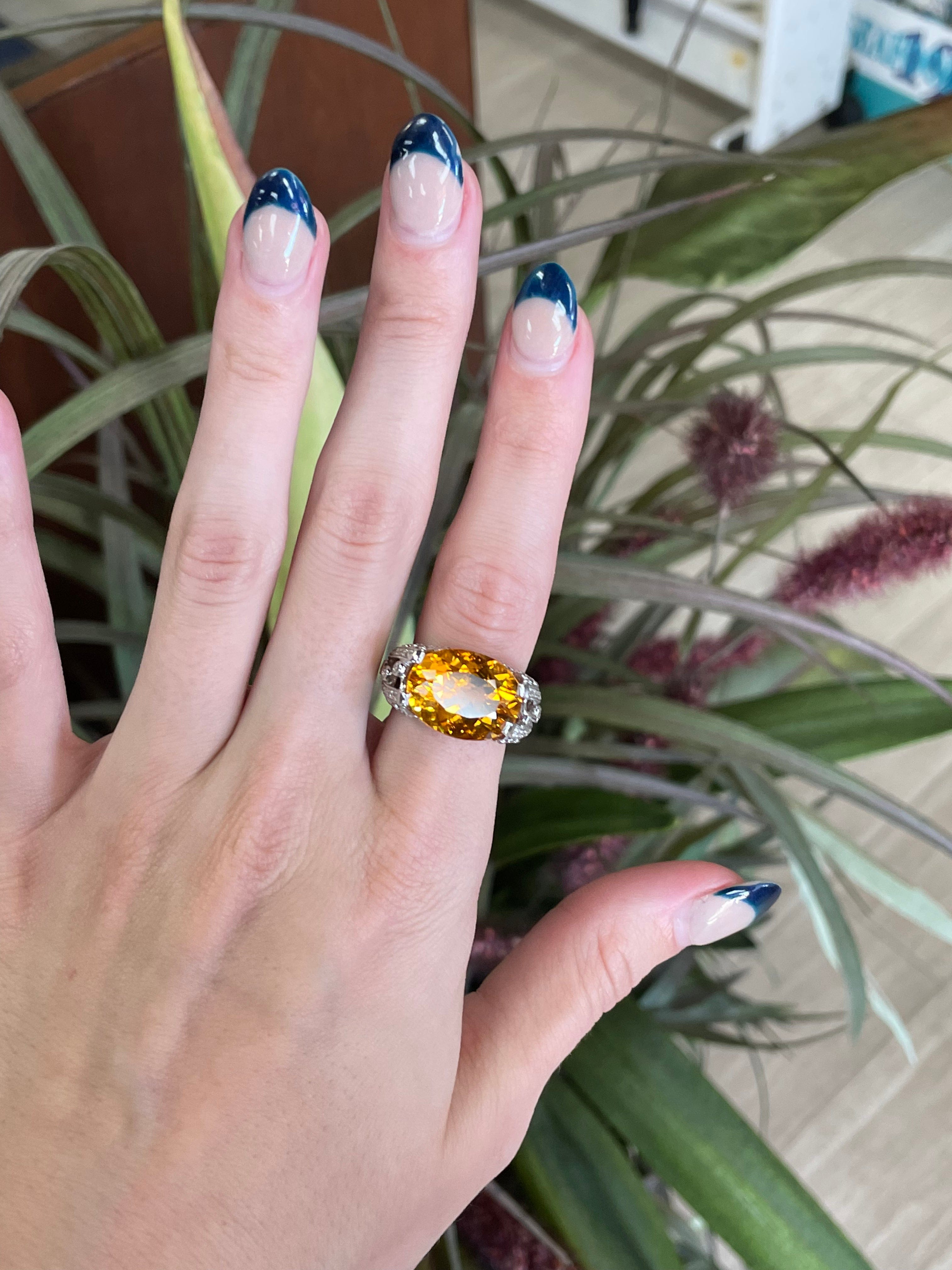 Large Citrine Diamond  Statement Gemstone Ring