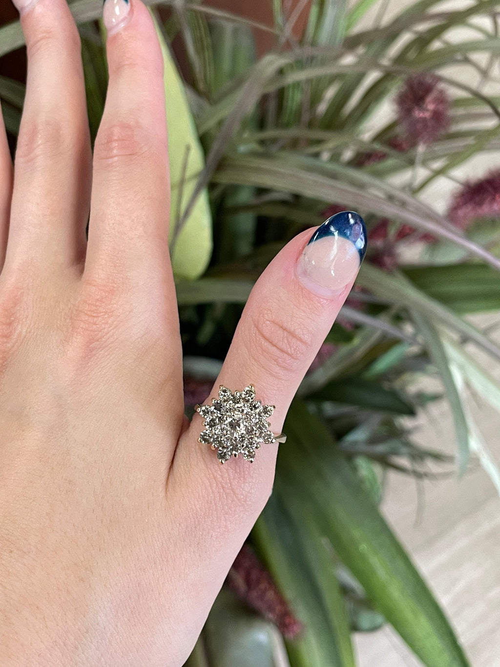 Flower Diamond Cluster White Gold Cocktail Ring