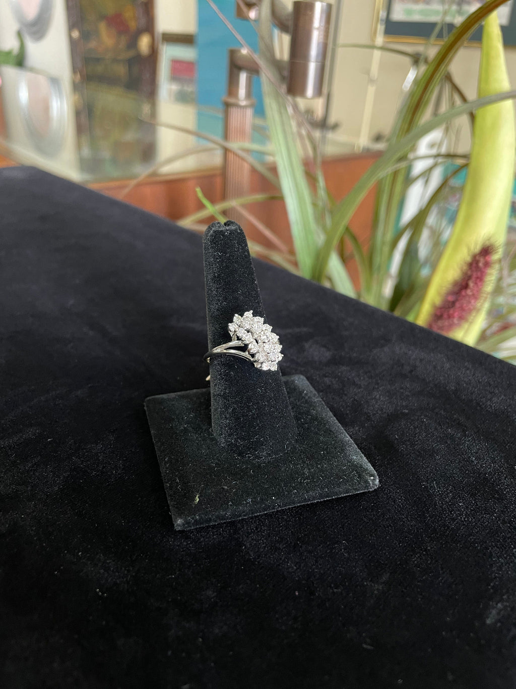 Waterfall Diamond Cluster White Gold Ring