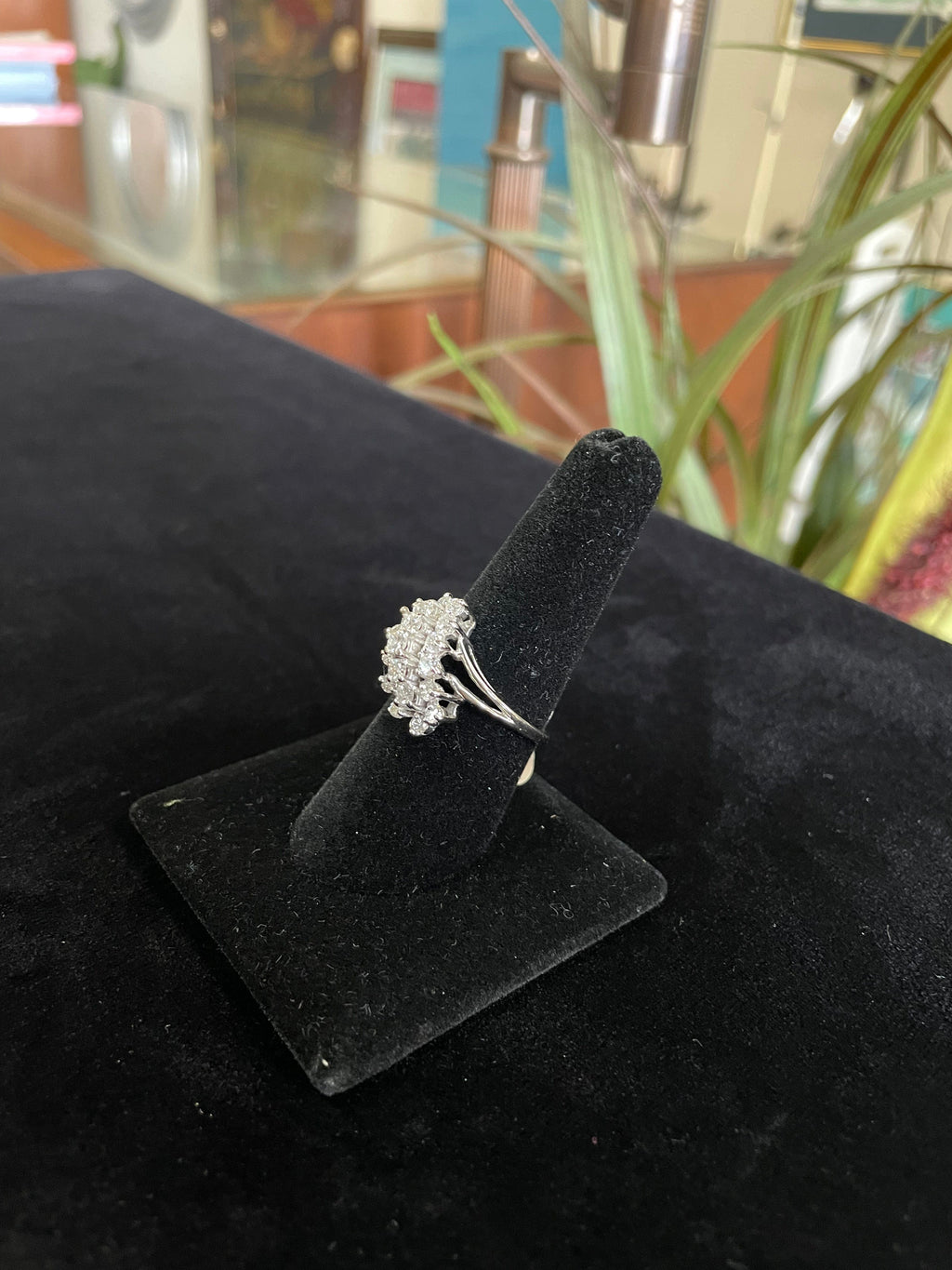 Waterfall Diamond Cluster Ring White Gold