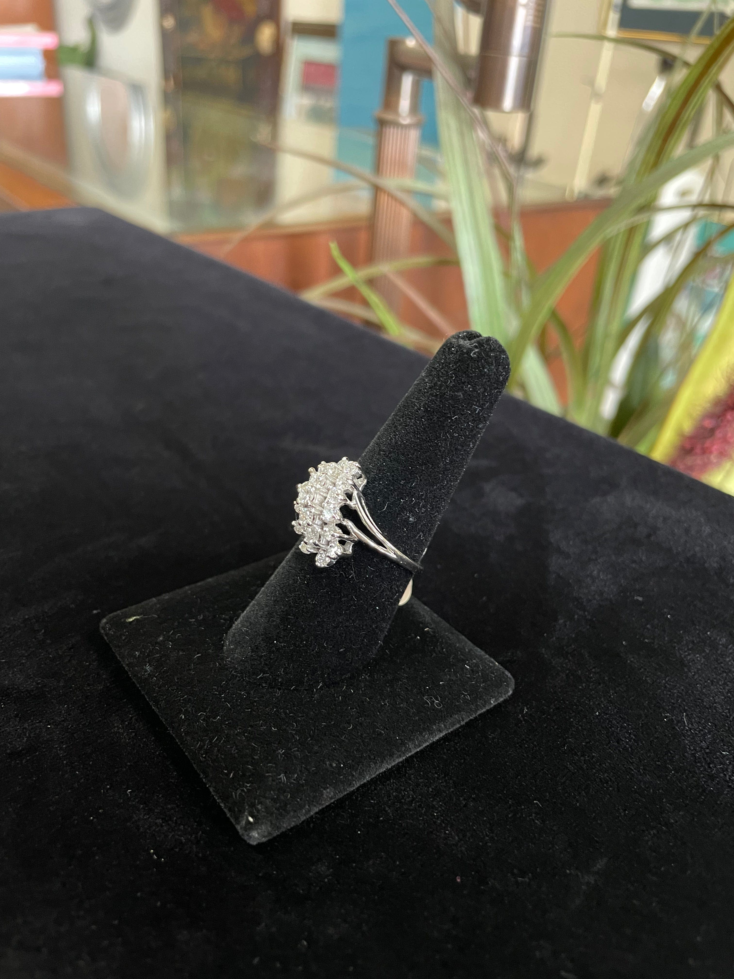 Waterfall Diamond Cluster Ring White Gold