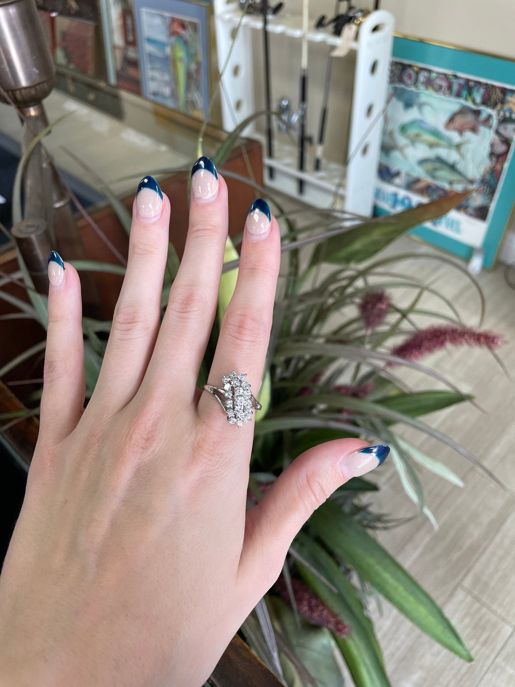 Waterfall Diamond Cluster Ring White Gold