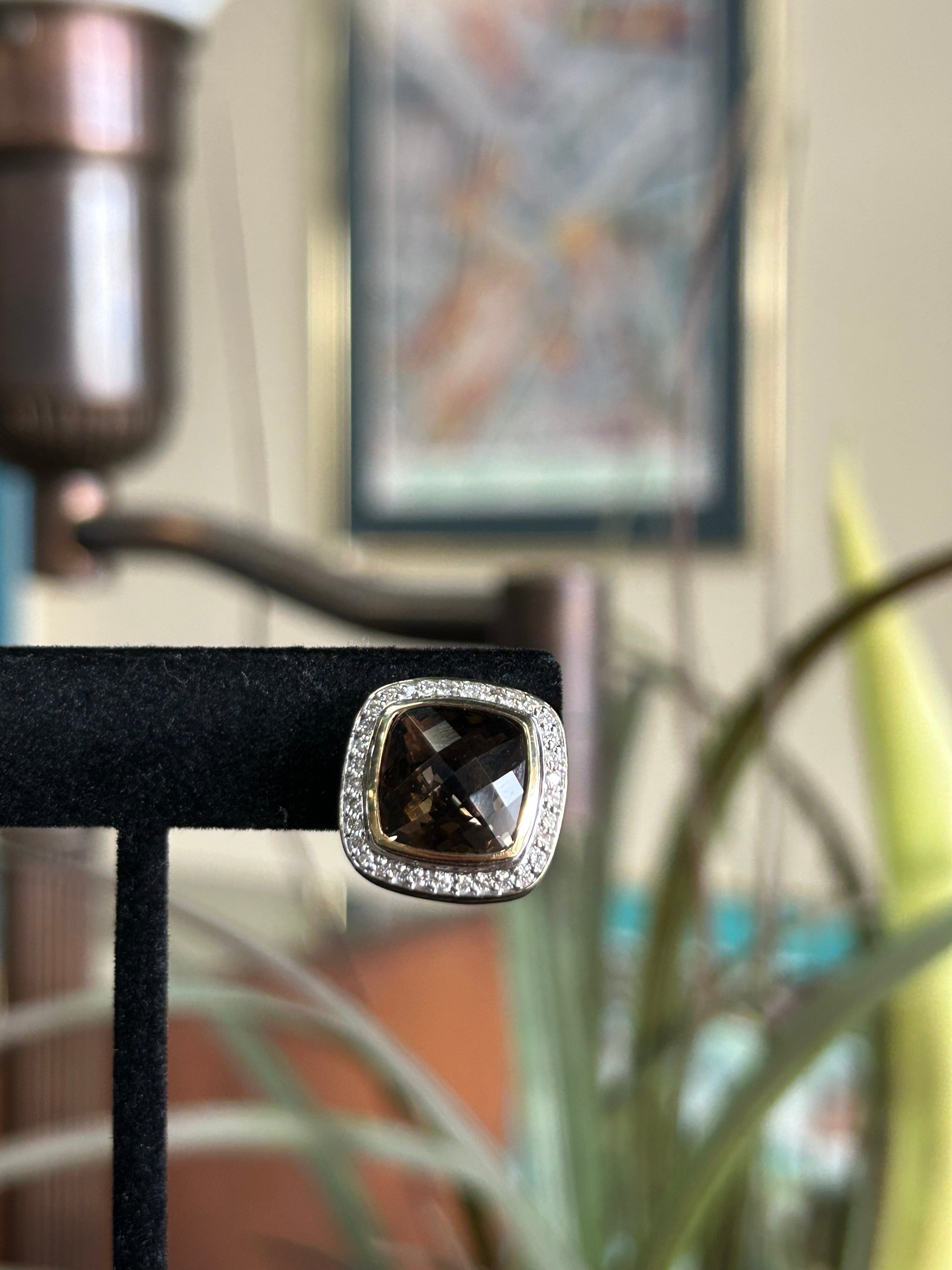 David Yurman Two Toned Diamond & Smokey Quartz Albion Earrings