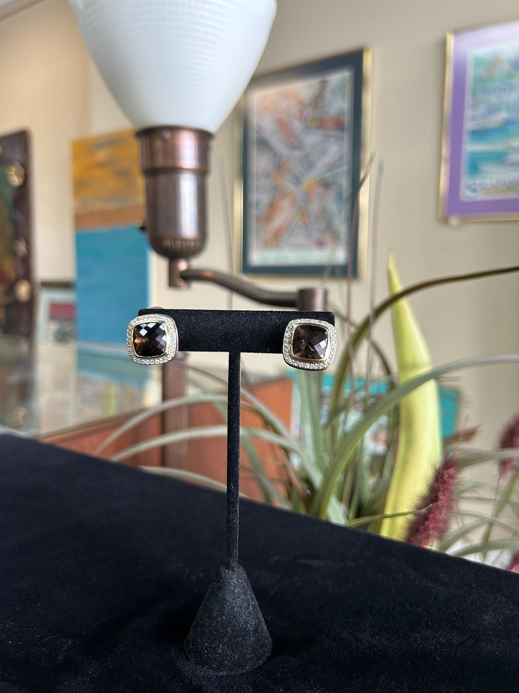 David Yurman Two Toned Diamond & Smokey Quartz Albion Earrings