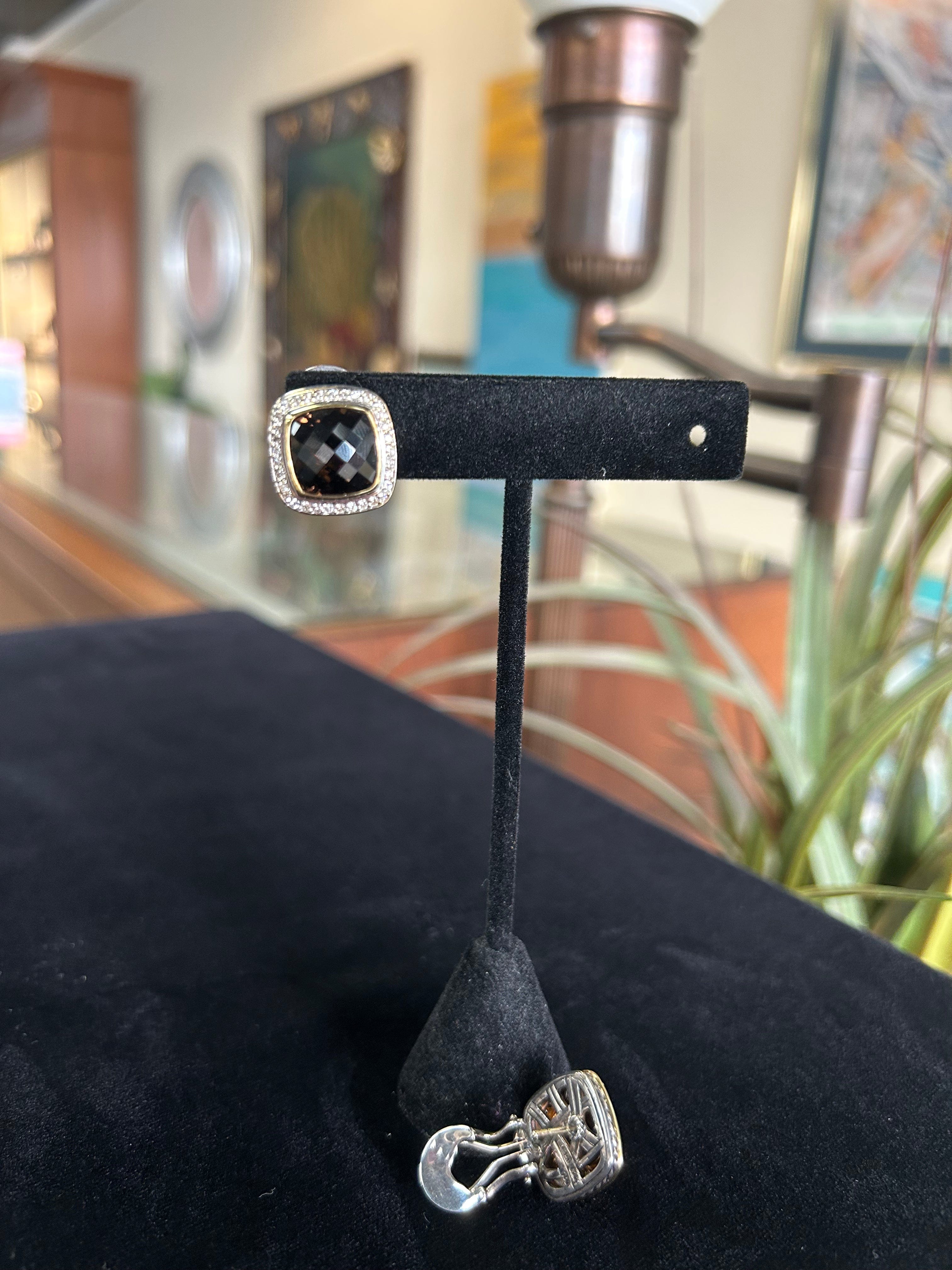 David Yurman Two Toned Diamond & Smokey Quartz Albion Earrings