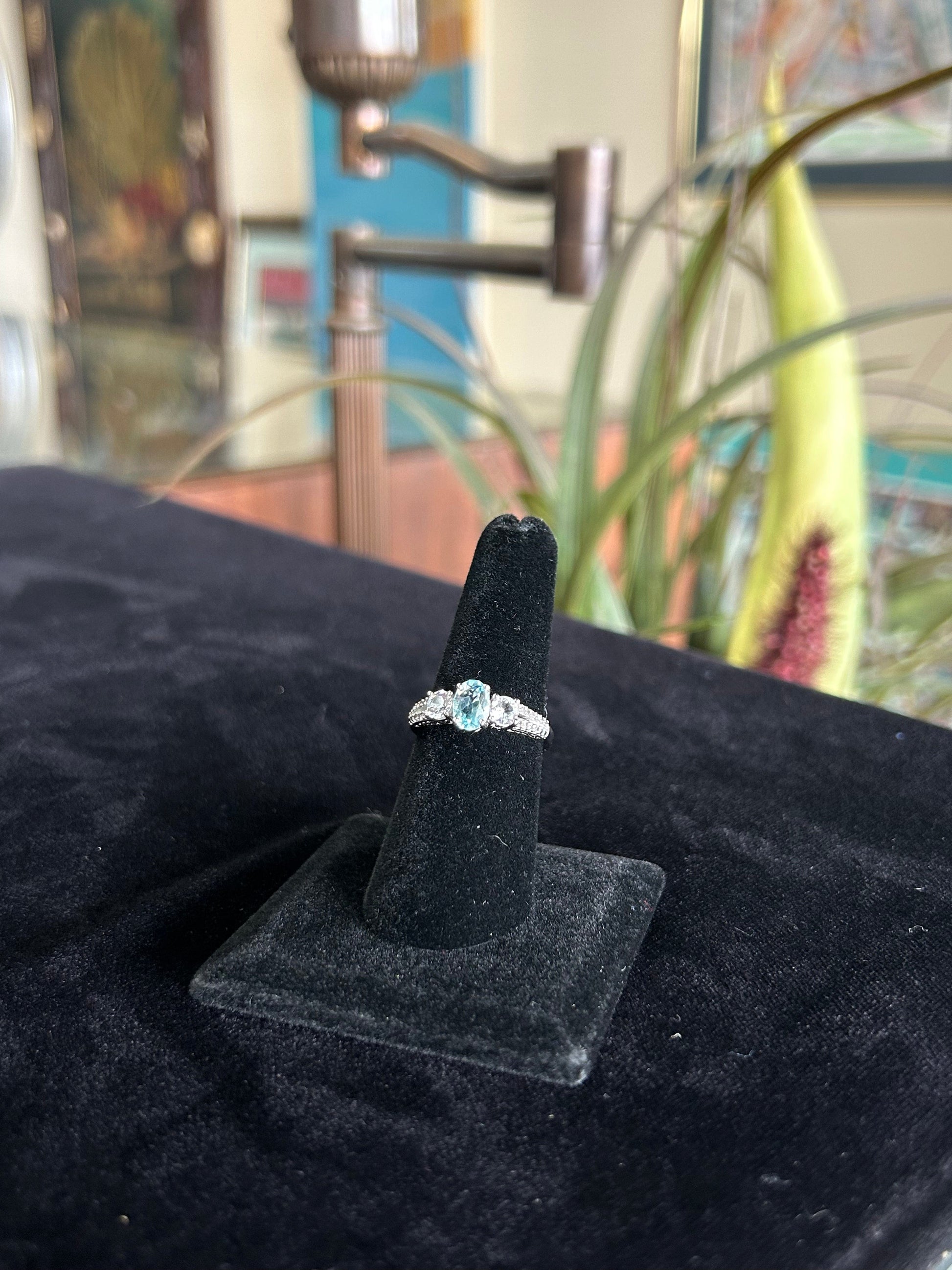 Aquamarine and Cubic Zirconia Sterling Silver Gemstone Ring
