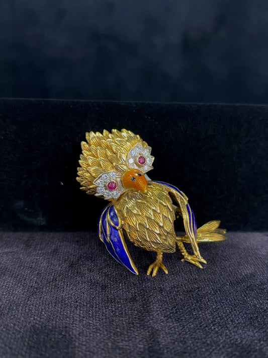 Vintage - 18K - Yellow Gold - Bird - Brooch