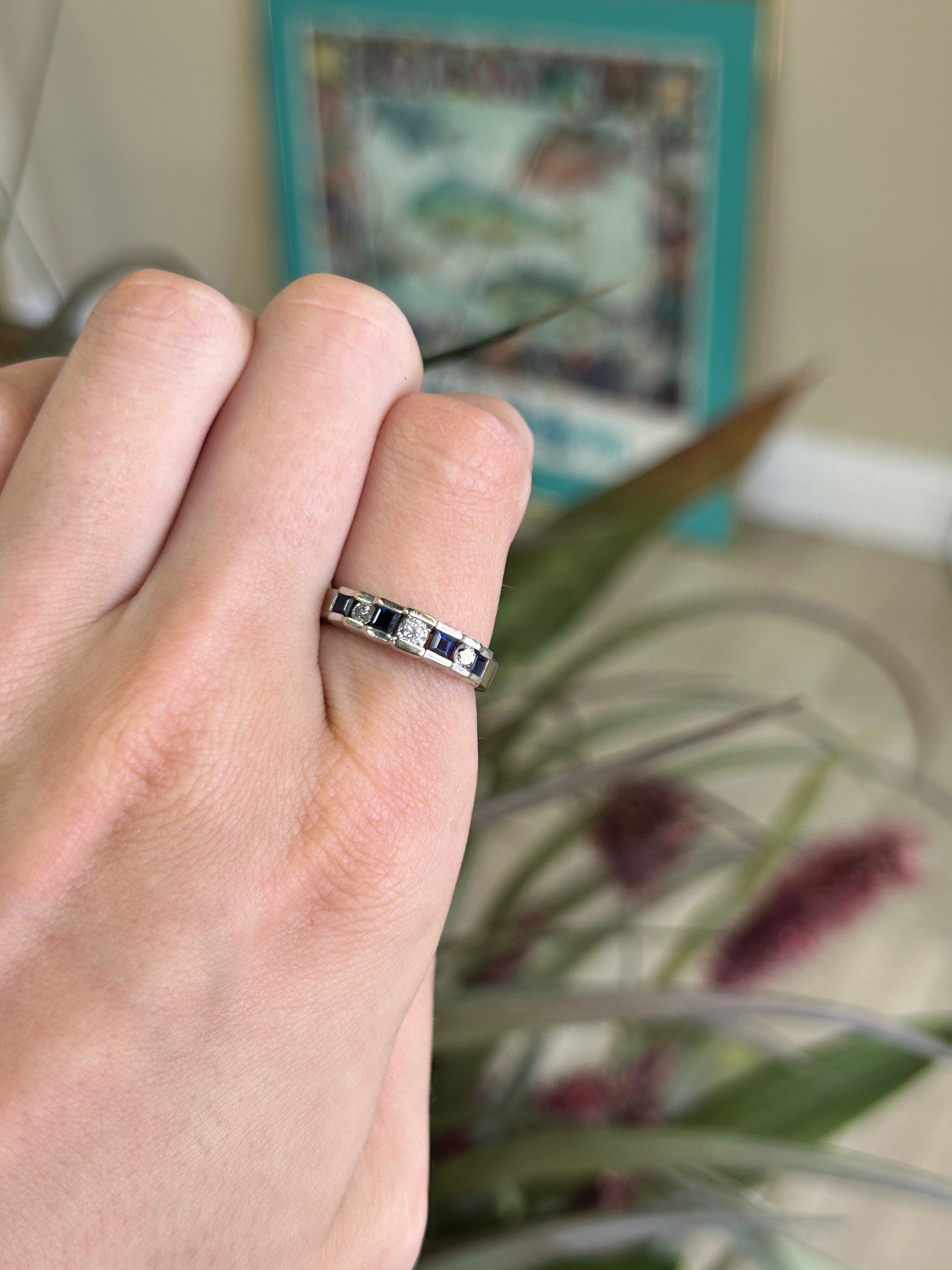 Sapphire Diamond White Gold Gemstone Band