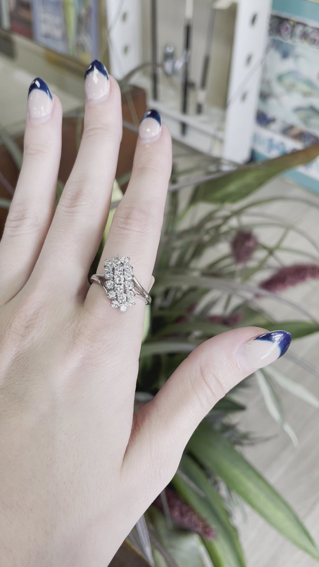 Waterfall Diamond Cluster Ring White Gold