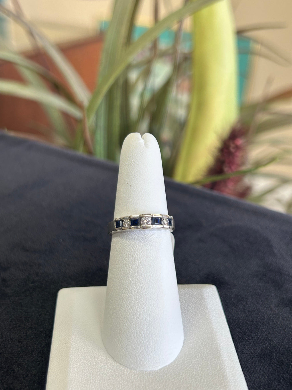 Sapphire Diamond White Gold Gemstone Band