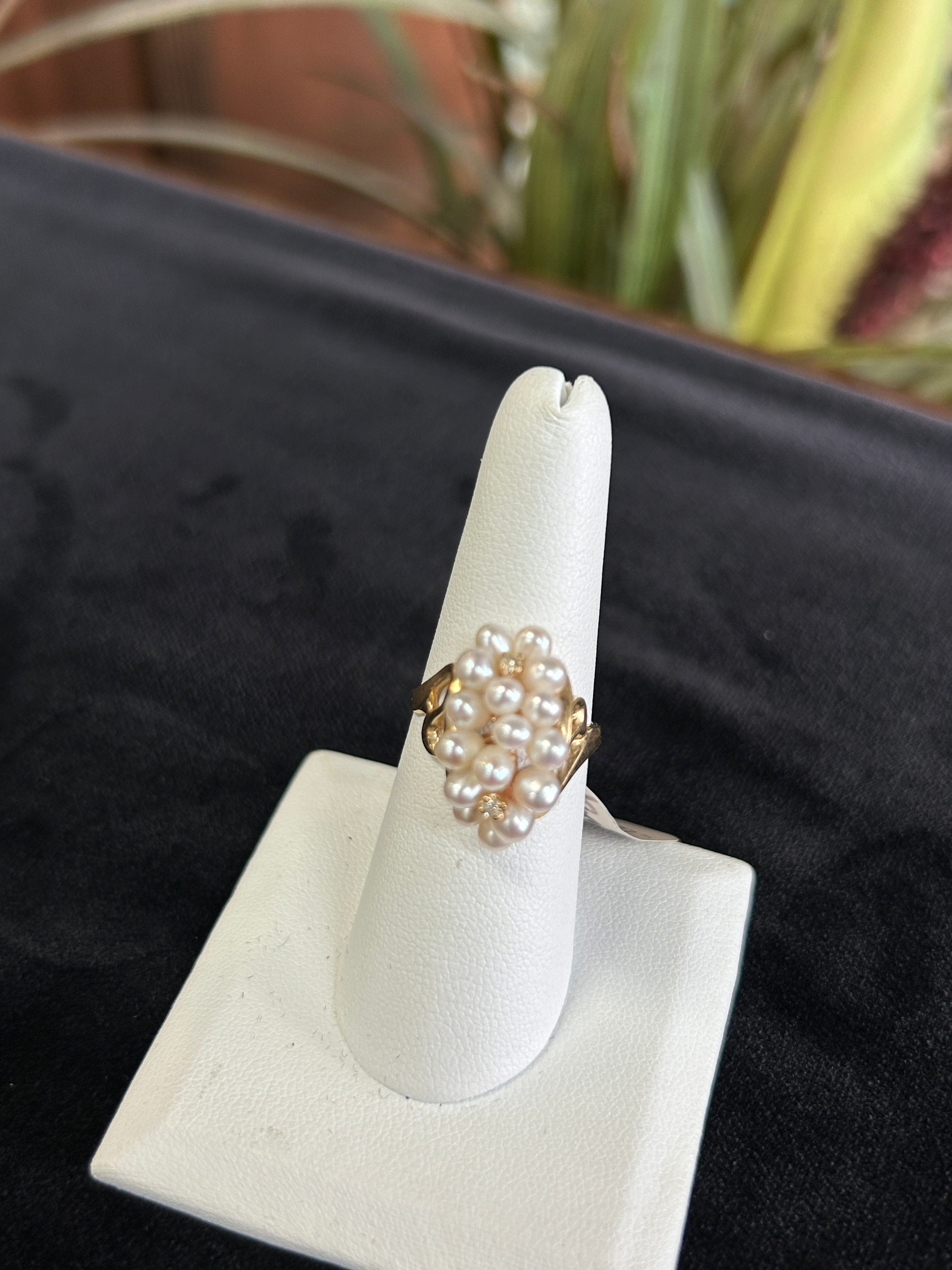 Waterfall Freshwater Pearl Cluster Ring Yellow Gold