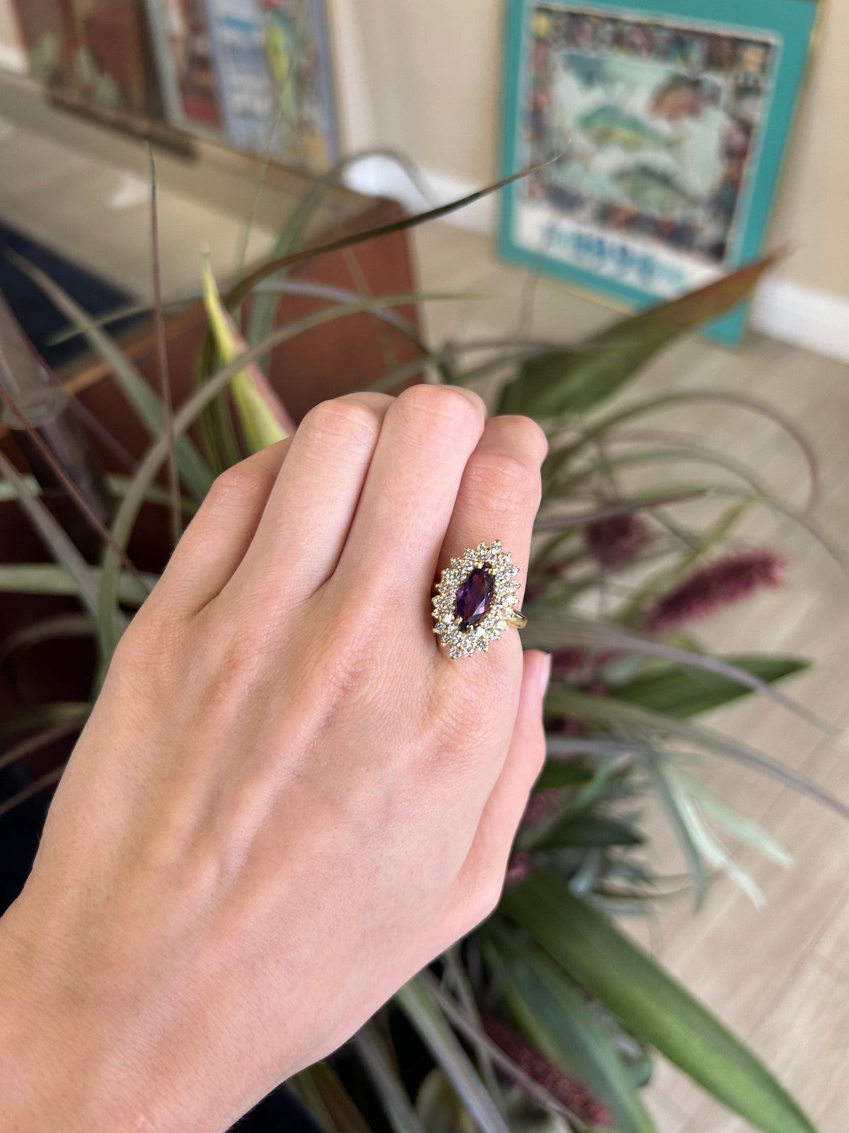 Amethyst and Diamond  Gemstone Cocktail Ring