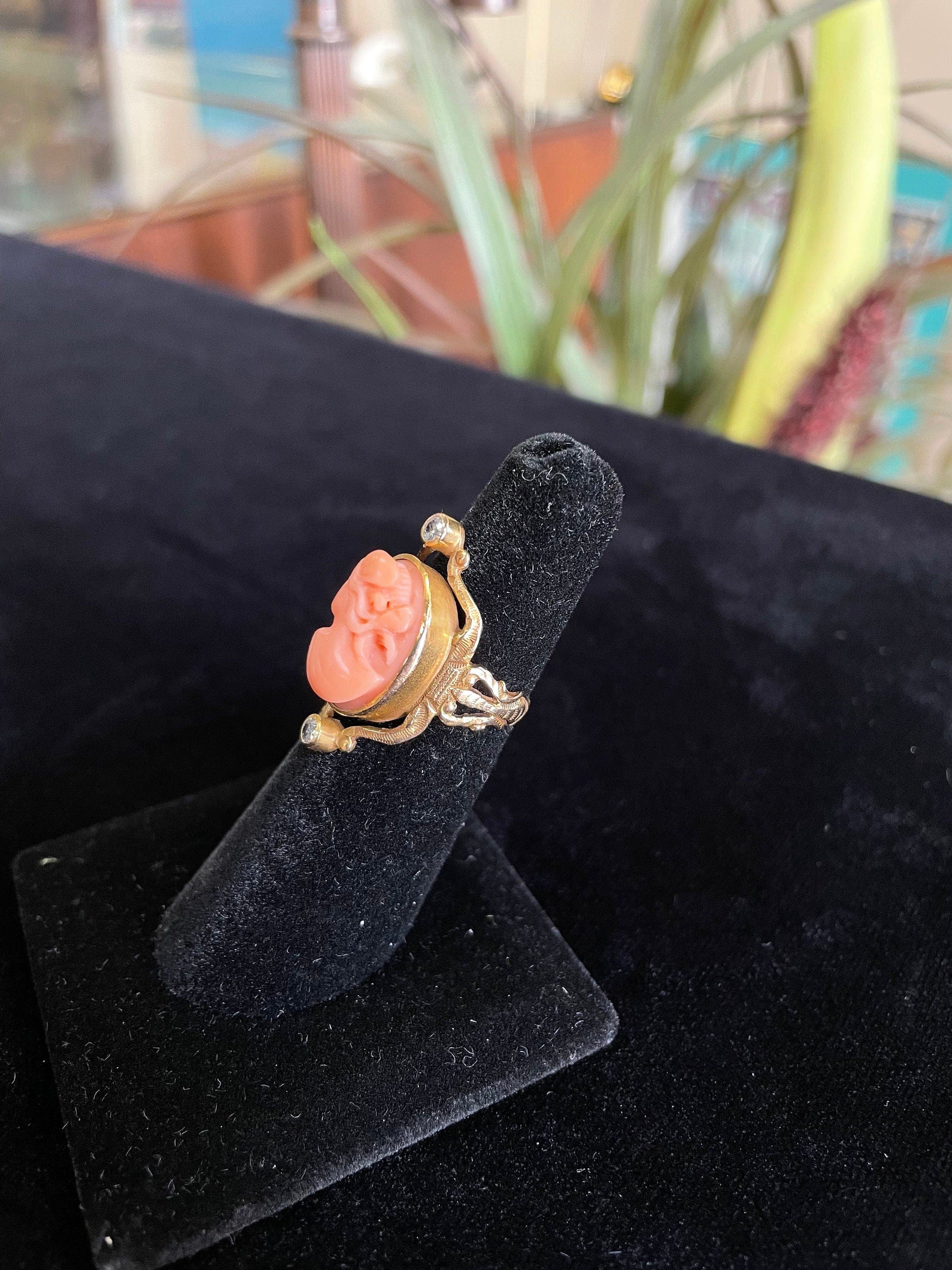 Coral Cameo Women's Ring Vintage